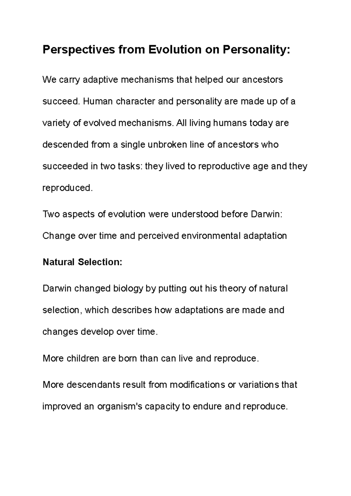 Perspectives from Evolution on Personality - Human character and ...