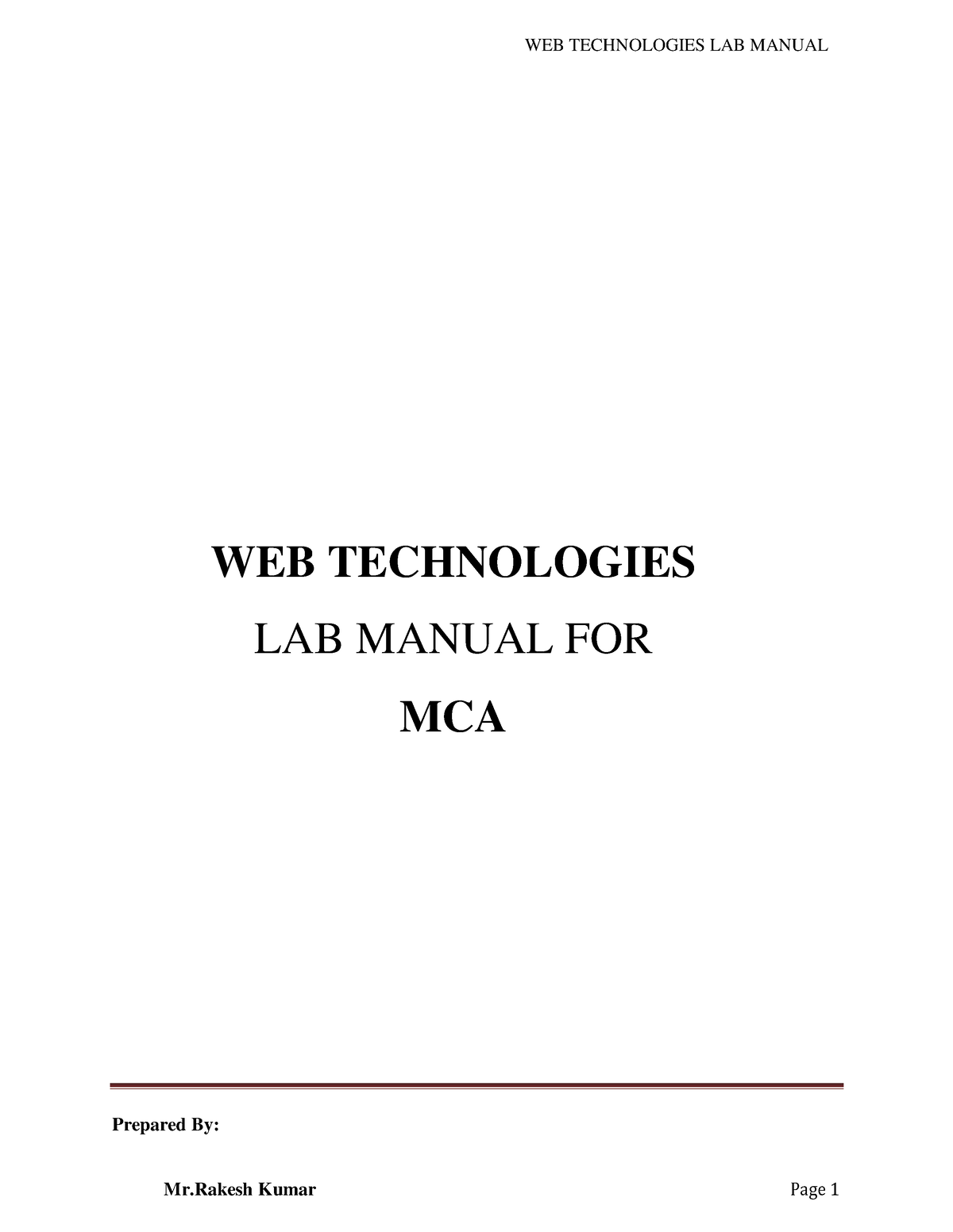 Web-technology-lab - WEB TECHNOLOGIES LAB MANUAL FOR MCA Prepared By ...