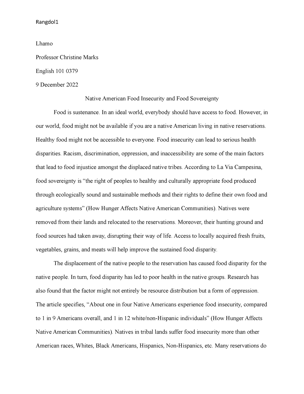 food insecurity essay introduction