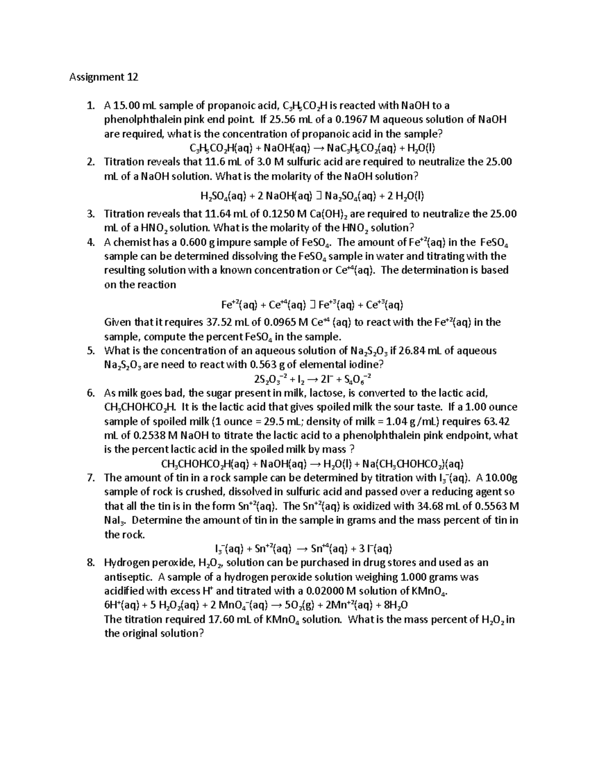 Assignment+12 - This is a chem homework assignment. - Assignment 12 A ...