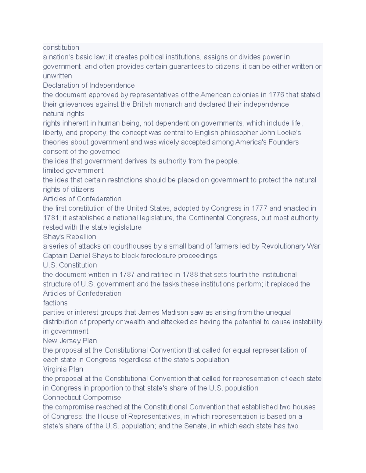 Gov 2 - exam one vocabulary and notes - constitution a nation's basic ...