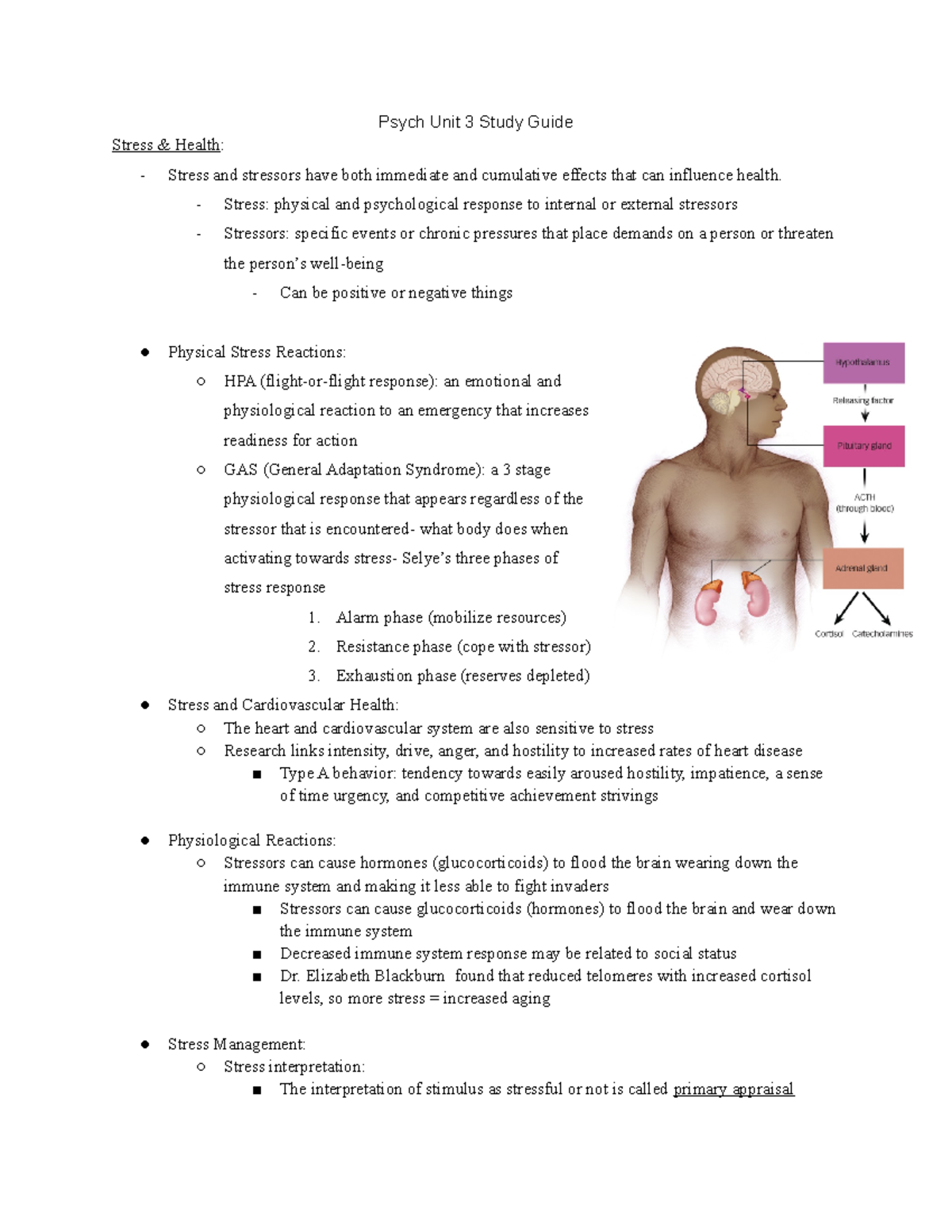 Copy Of Psych Unit Study Guide Psych Unit Study Guide Stress