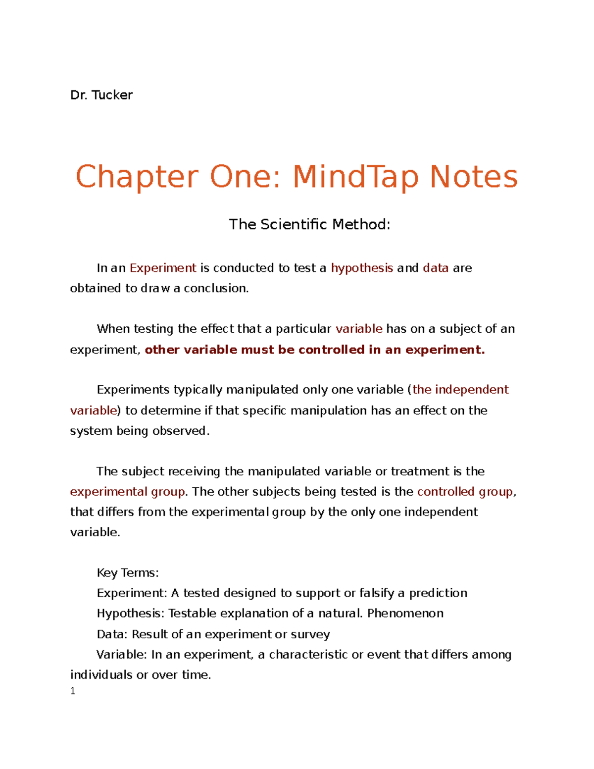 BLY Chapter 1- MT - Life Science 1, MindTap Notes - Dr. Tucker Chapter ...