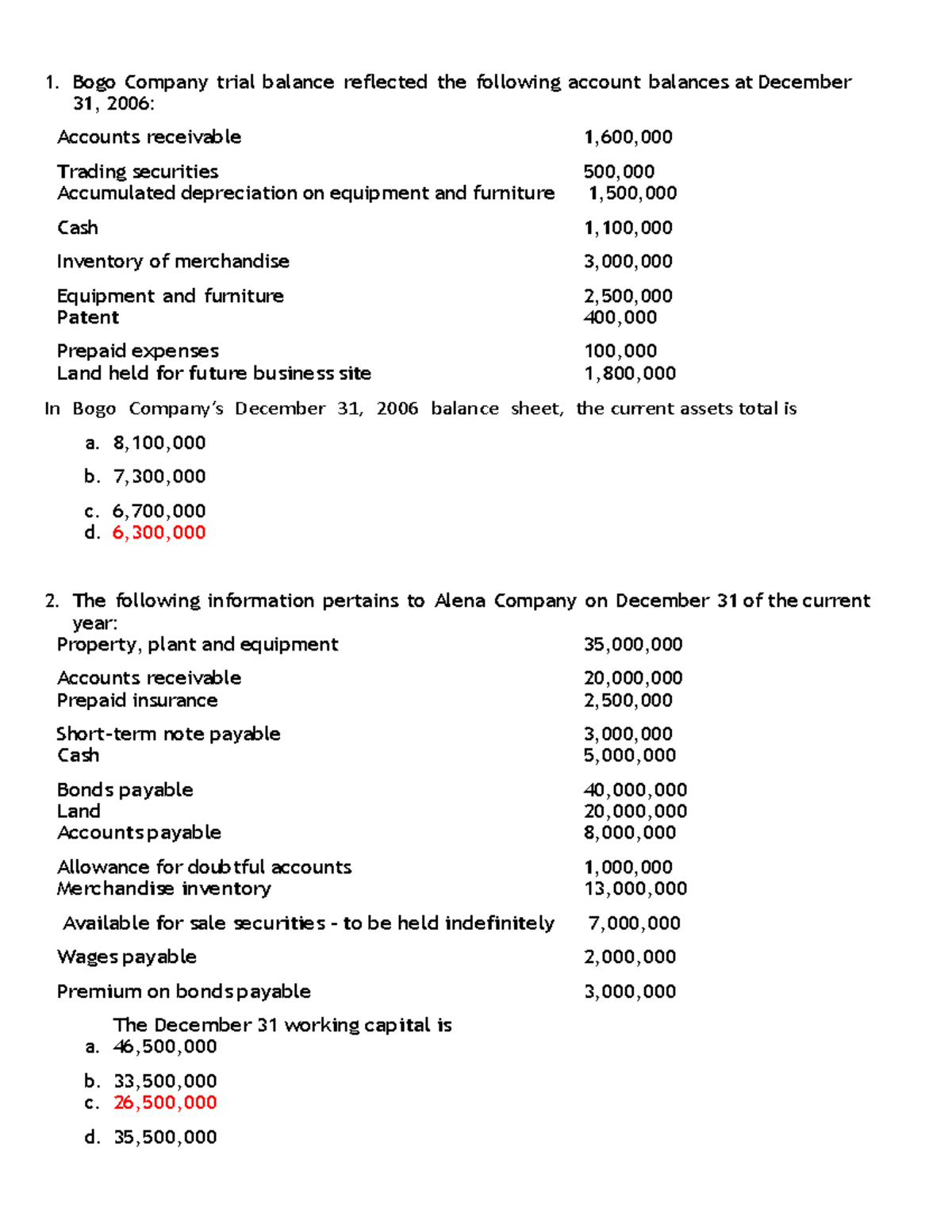 FS Presentation Quiz - Problems - Bogo Company trial balance reflected ...