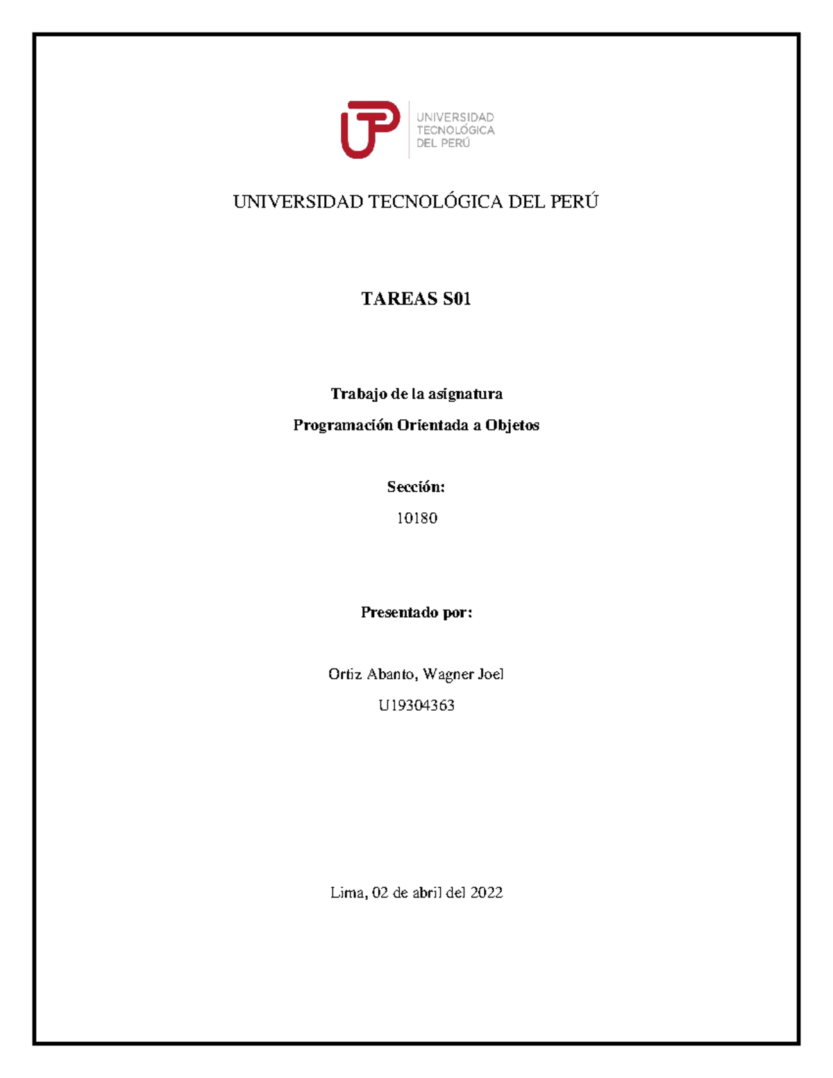 Tarea S01- POO - Programación Orientada a Objetos - UNIVERSIDAD ...