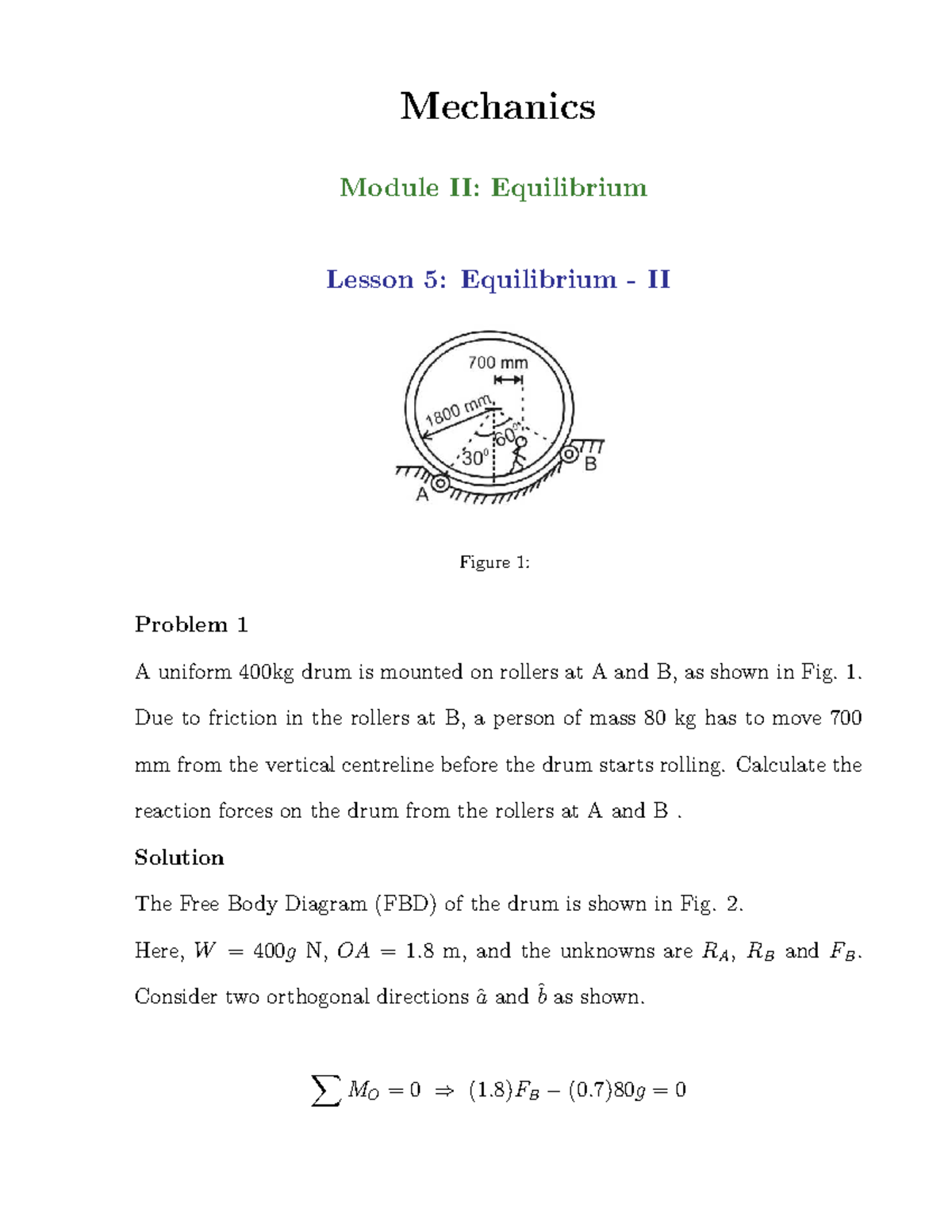 Module 2 Equilibrium 2 - Lecture Notes 1 - Mechanics Module II ...