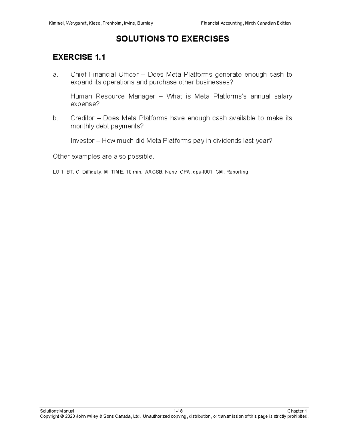 Chapter 1 Exercise Solutions - Solutions Manual 1-18 Chapter 1 ...