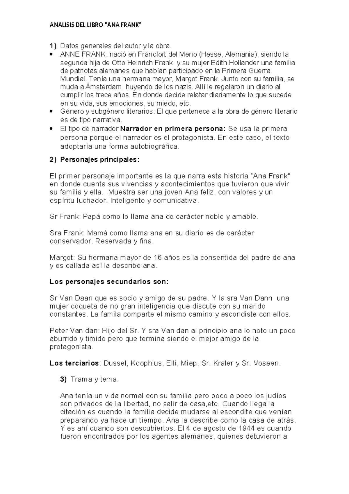 Diario de ana frank y su analisis - ANALISIS DEL LIBRO “ANA FRANK ...