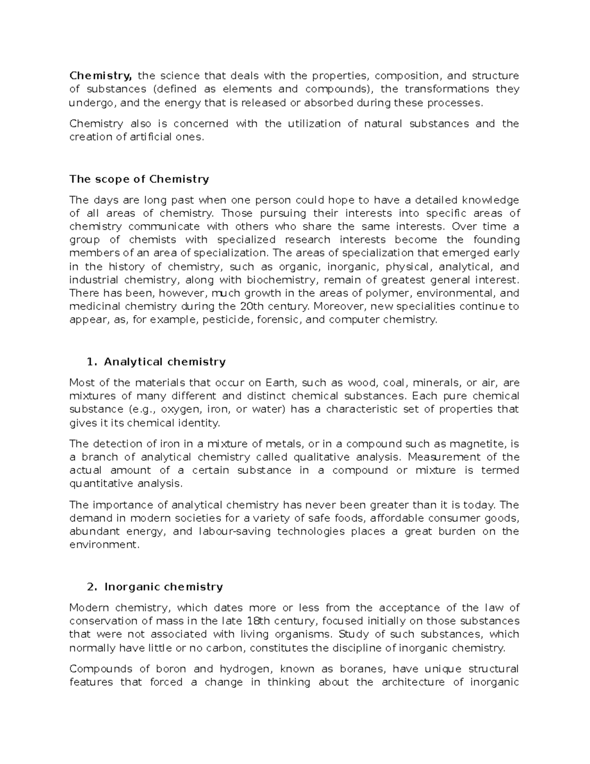 Chemistry - notes - Chemistry, the science that deals with the ...