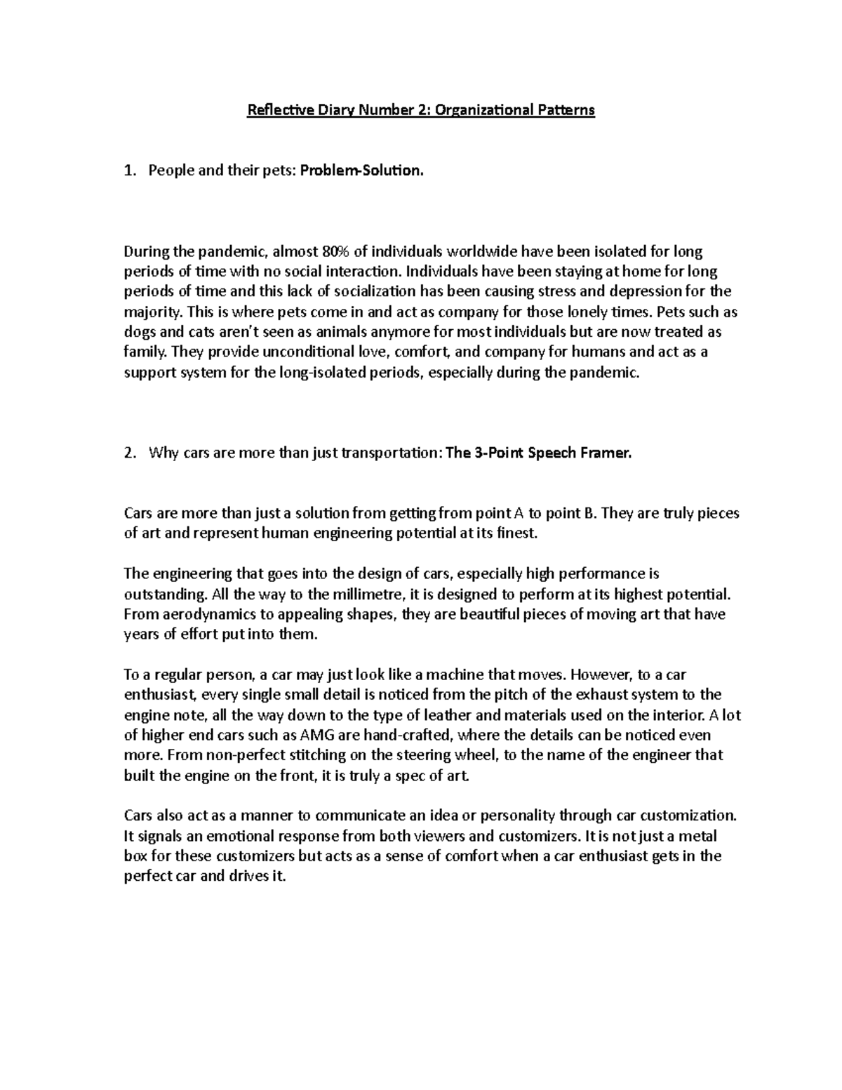 Diary Number 2 Overview reflection of in person dairys Reflective