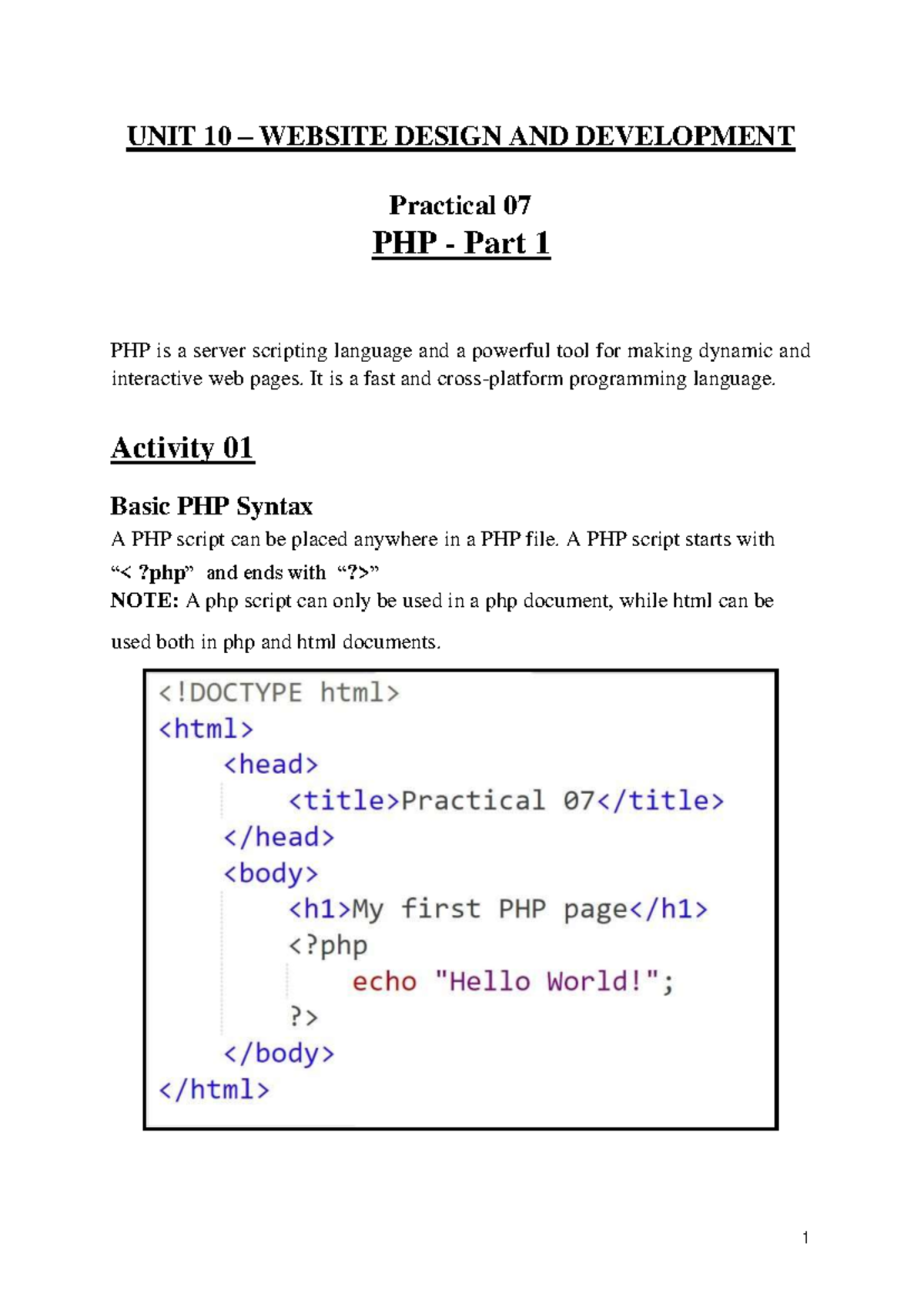 Practical 07 - UNIT 10 – WEBSITE DESIGN AND DEVELOPMENT Practical 07 ...