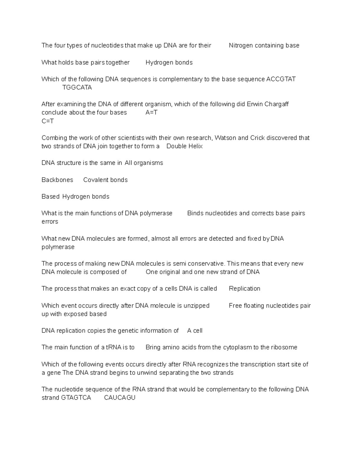 Biology ch 8 - class notes - The four types of nucleotides that make up ...