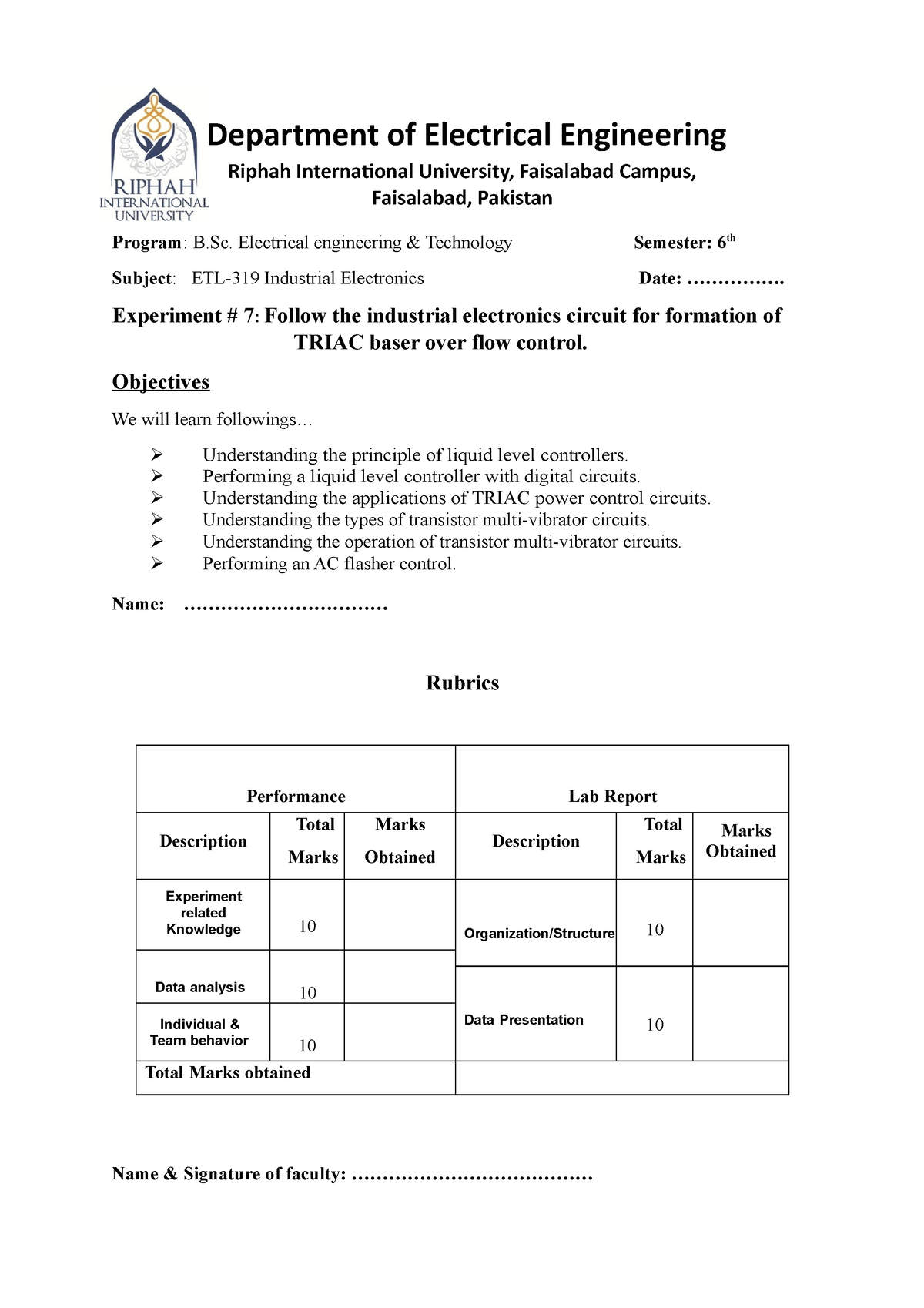 Exp No 7 - Industrial Electronic Lab - Department Of Electrical ...