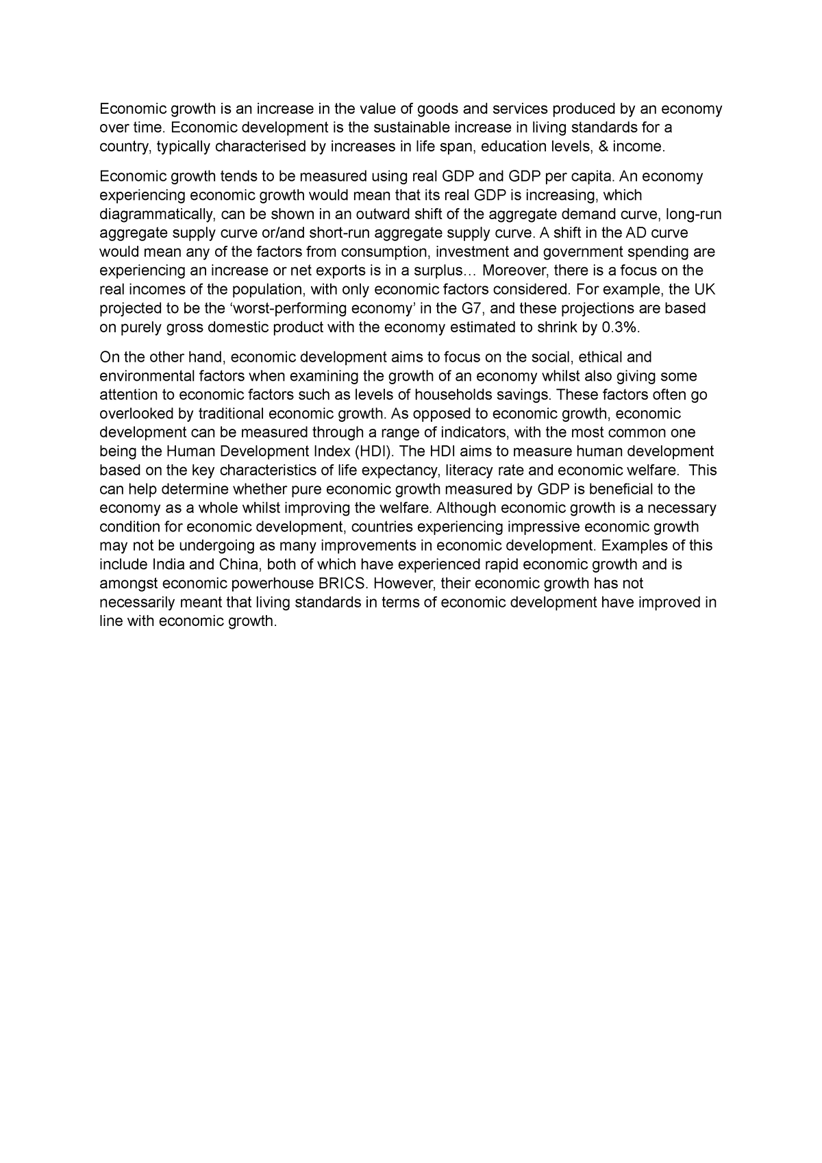 economic growth and development essay grade 12