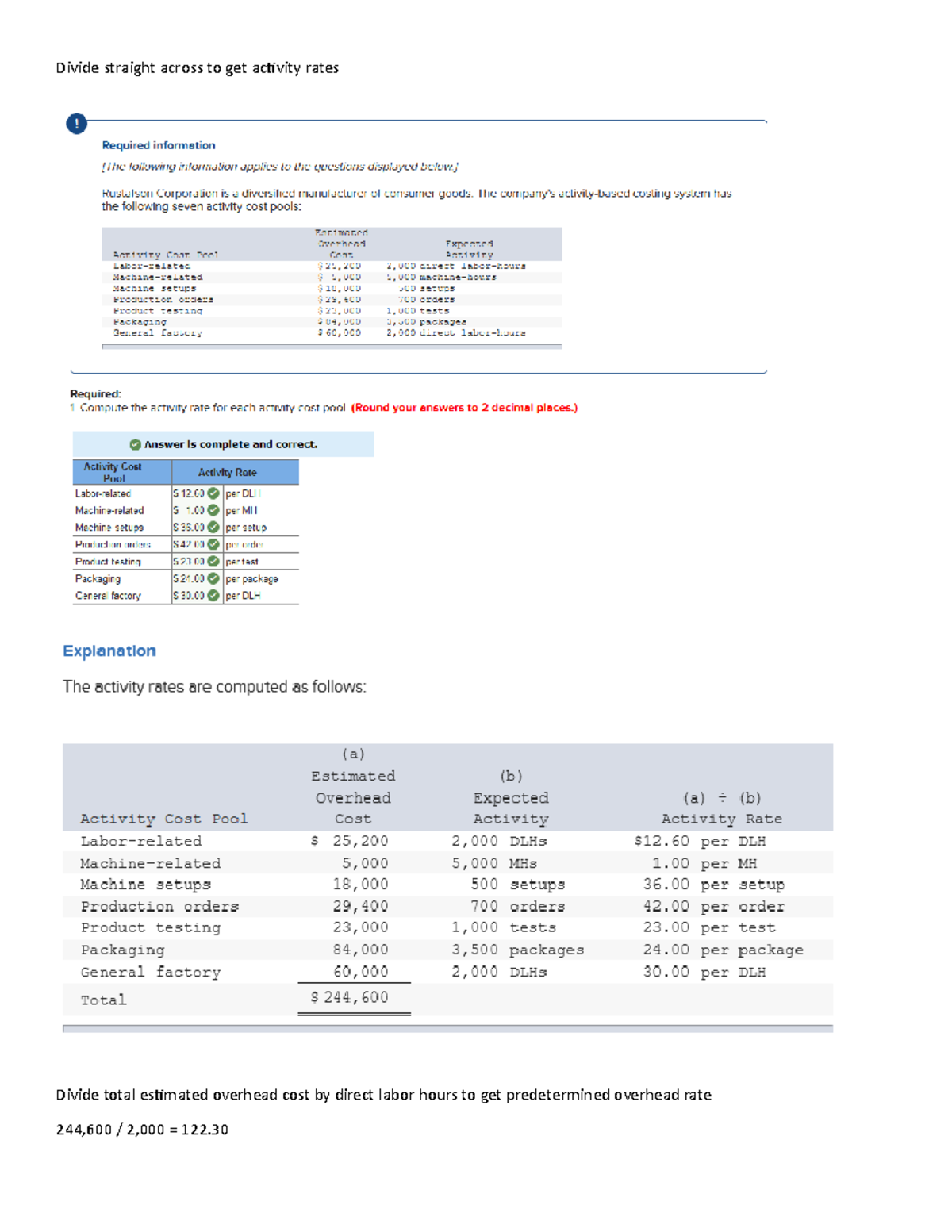 Ch 4 Homework Divide straight across to get activity rates Divide