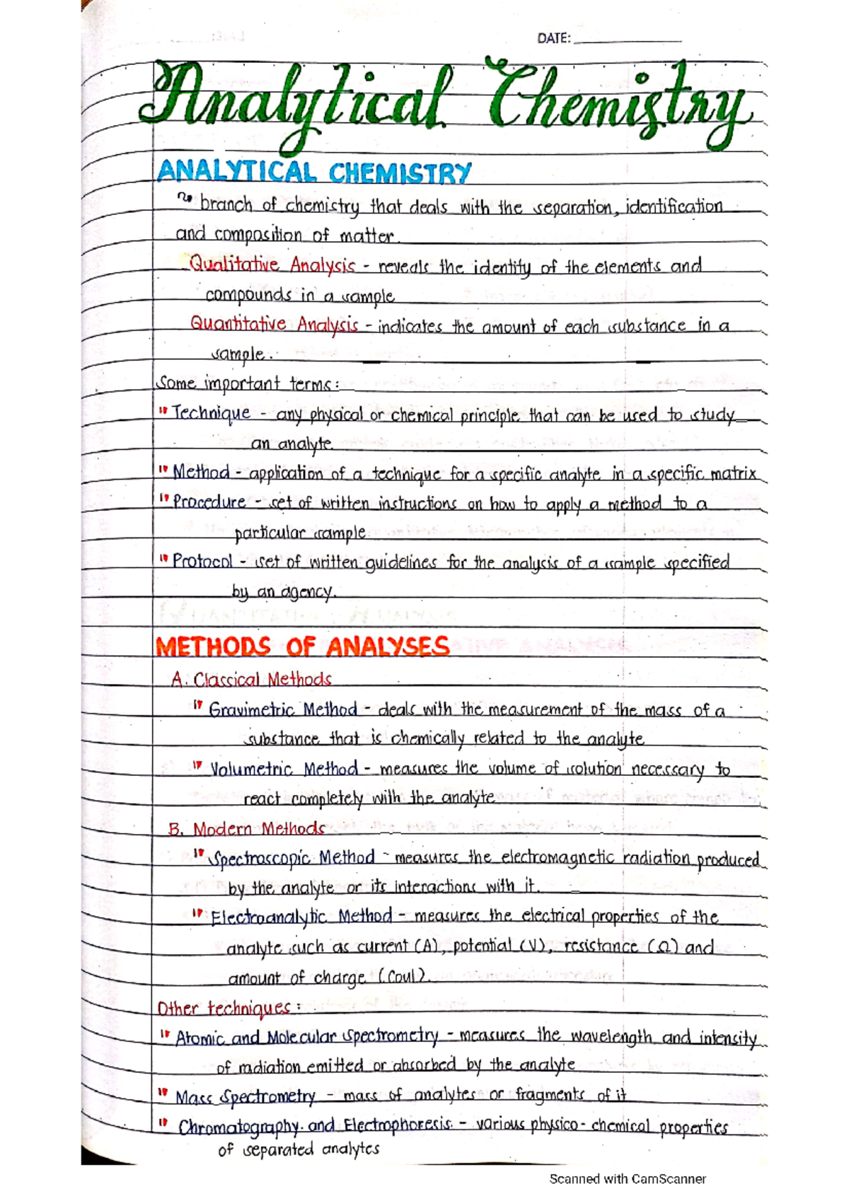 Analytical Chemistry - lecture - DATE: Analytical Chemistry ANALYTICAL ...