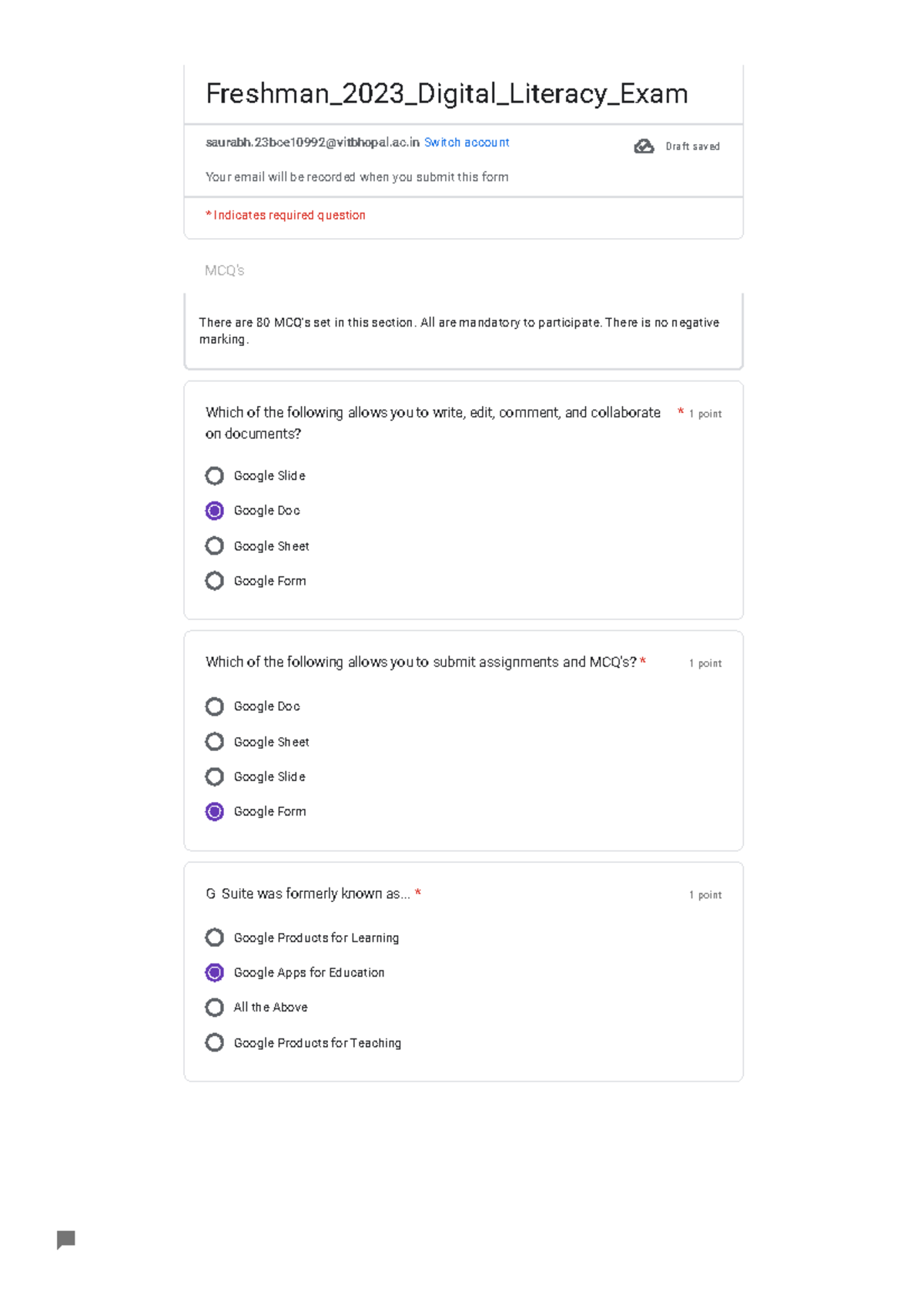 Freshman 2023 Digital Literacy Exam MCQ's There are 80 MCQ's set in