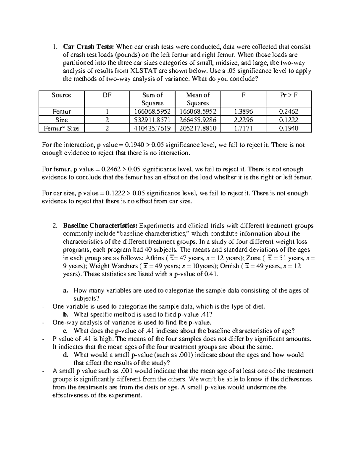 Chapter 12 Homework Biostatistics Car Crash Tests When car crash