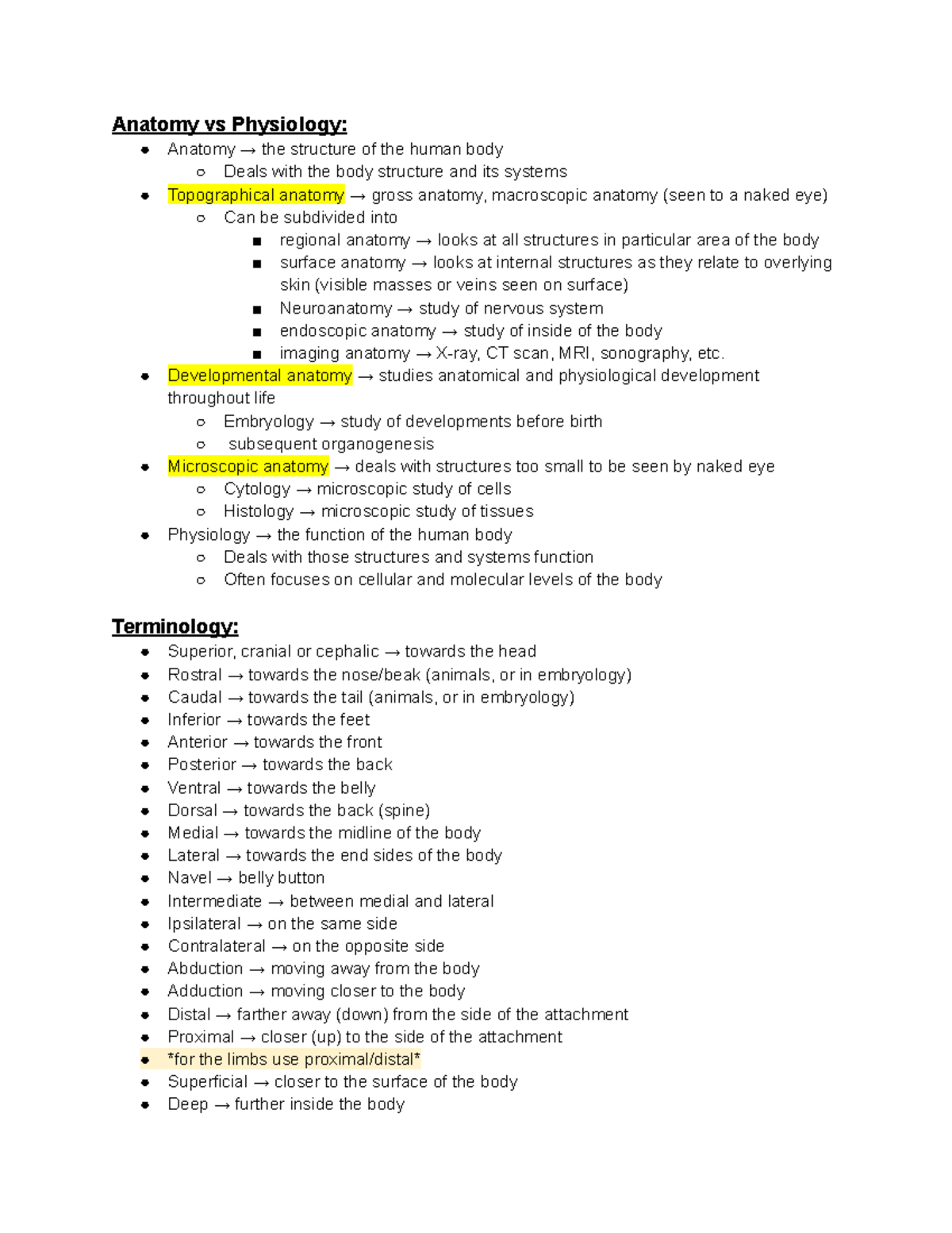 A&P introduction ch1-2 - Anatomy vs Physiology: Anatomy → the structure ...