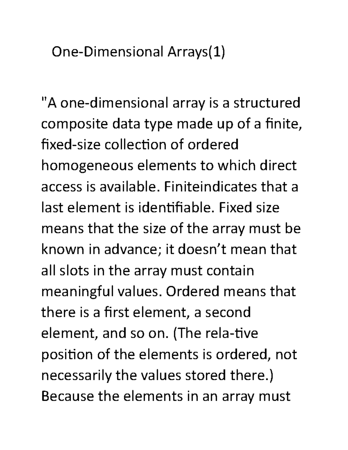 DS25 - Data Structures Notes - One-Dimensional Arrays(1) "A one ...