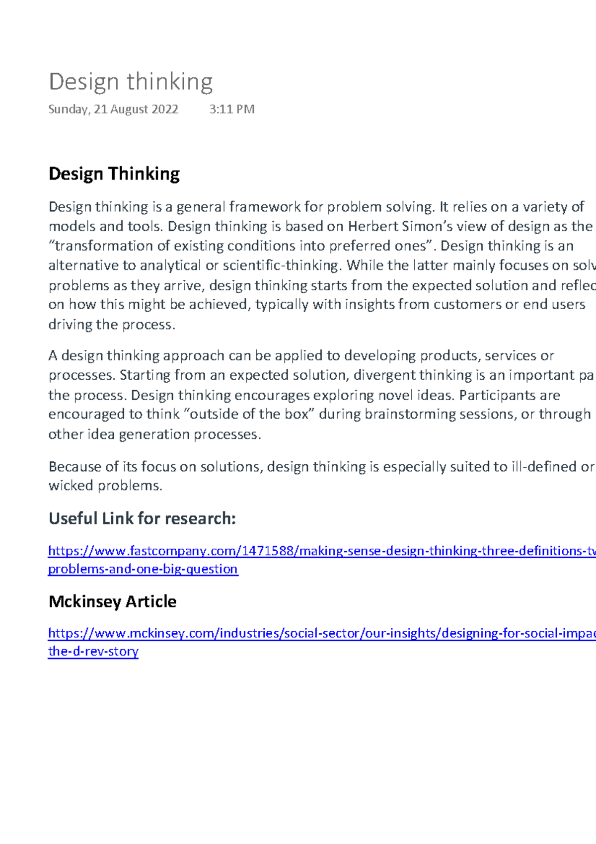 Design thinking - FULL NOTES - Design Thinking Design thinking is a ...