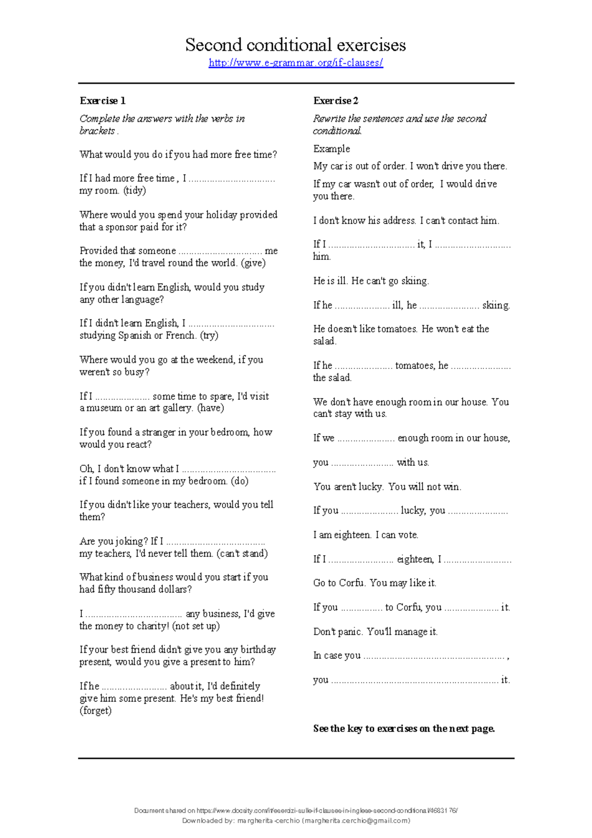Docsity esercizi sulle if clauses in inglese second conditional ...