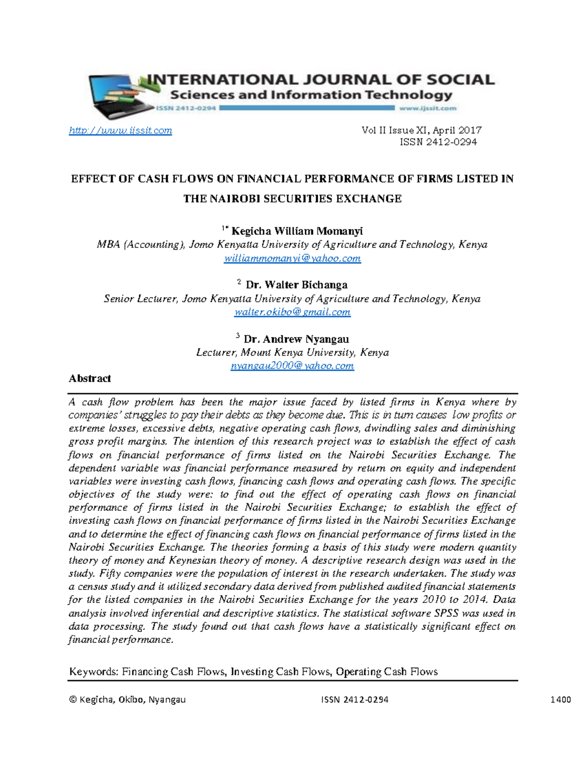 Effect OF CASH Flows ON Financial Performance OF Firms Listed IN THE ...