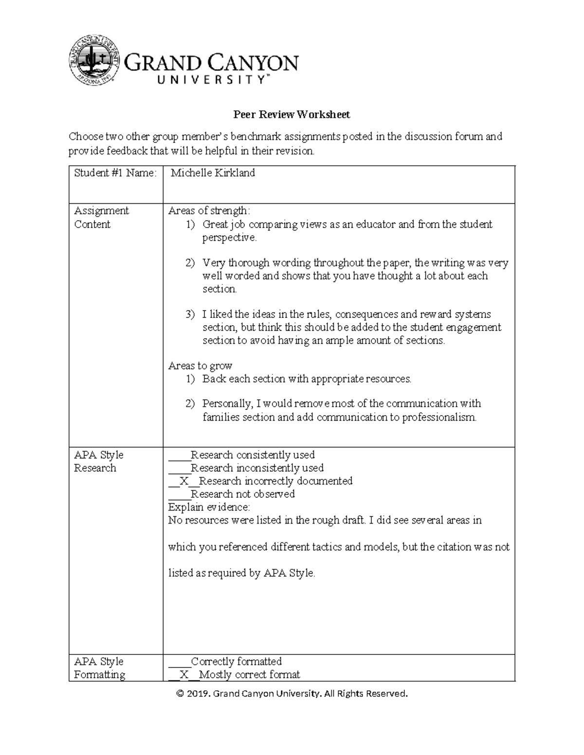 ELM-250 Peer Review Worksheet - Peer Review Worksheet Choose two other ...