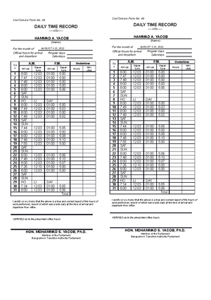 A - N/a Anna Manalastas for this - Civil Service Form No. 48 DAILY TIME ...