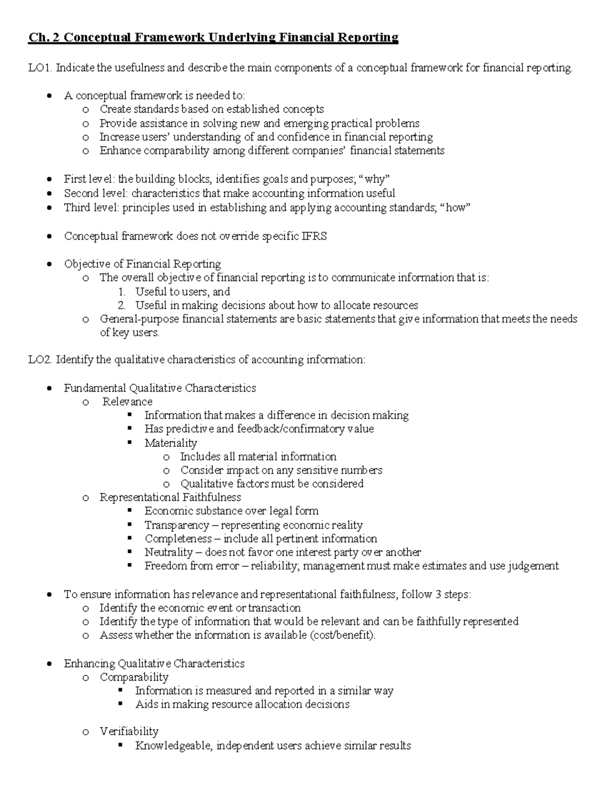 Final Notes - Ch. 2 Conceptual framework Ch. 3 Measurement Ch. 4 ...