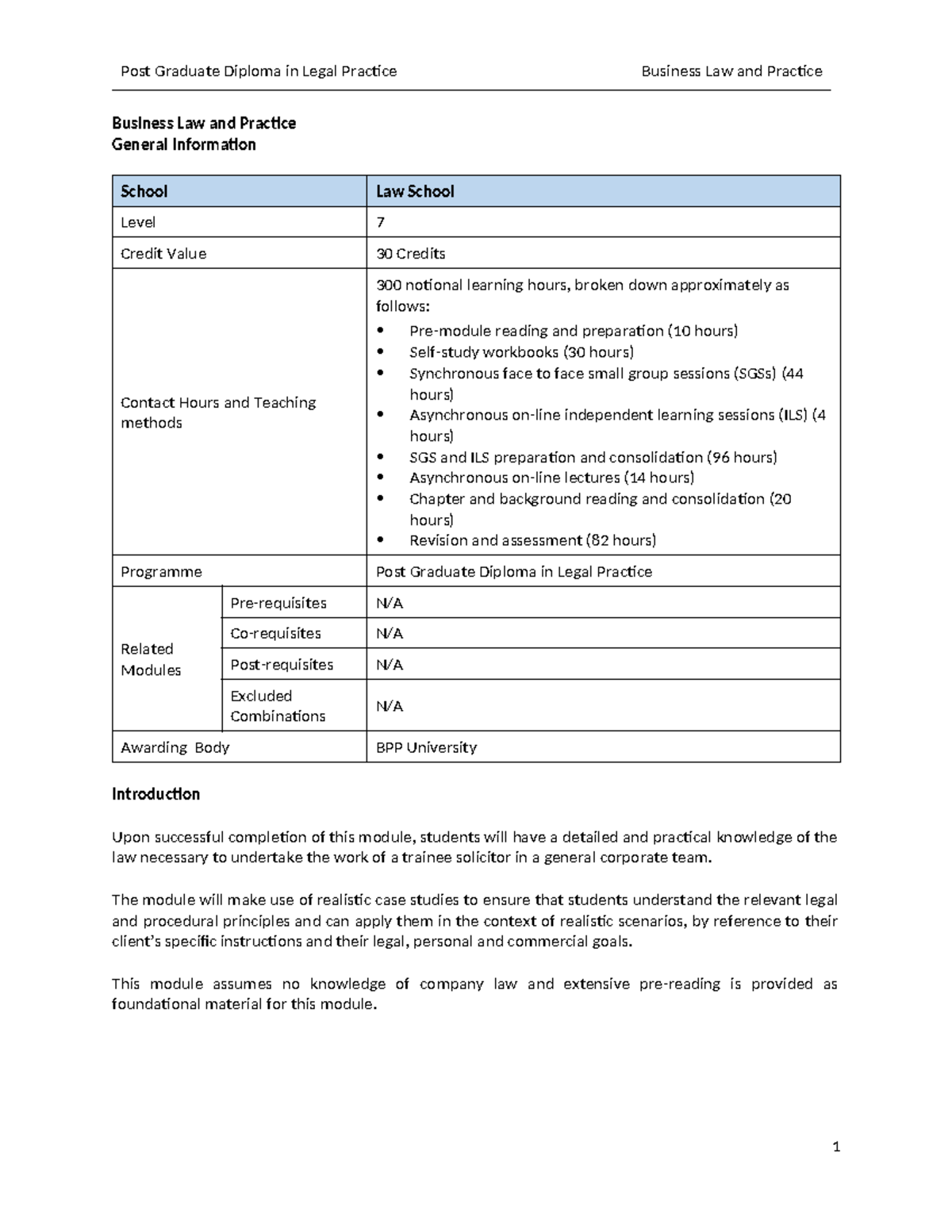 BLP module outline - Business Law and Practice General Information ...
