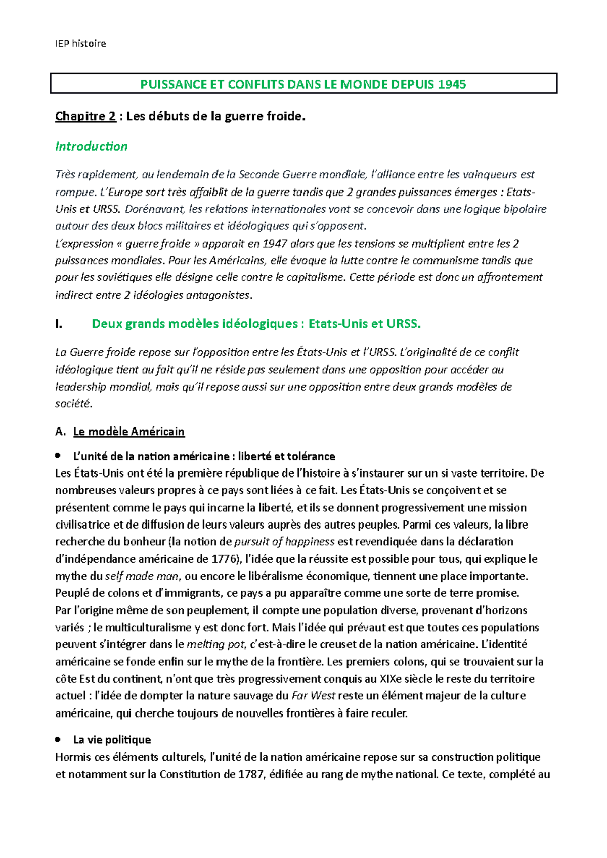 Qcm Sur La Guerre Froide Chapitre 2-Les débuts de la guerre froide - IEP histoire PUISSANCE ET CONFLITS DANS LE MONDE DEPUIS - Studocu