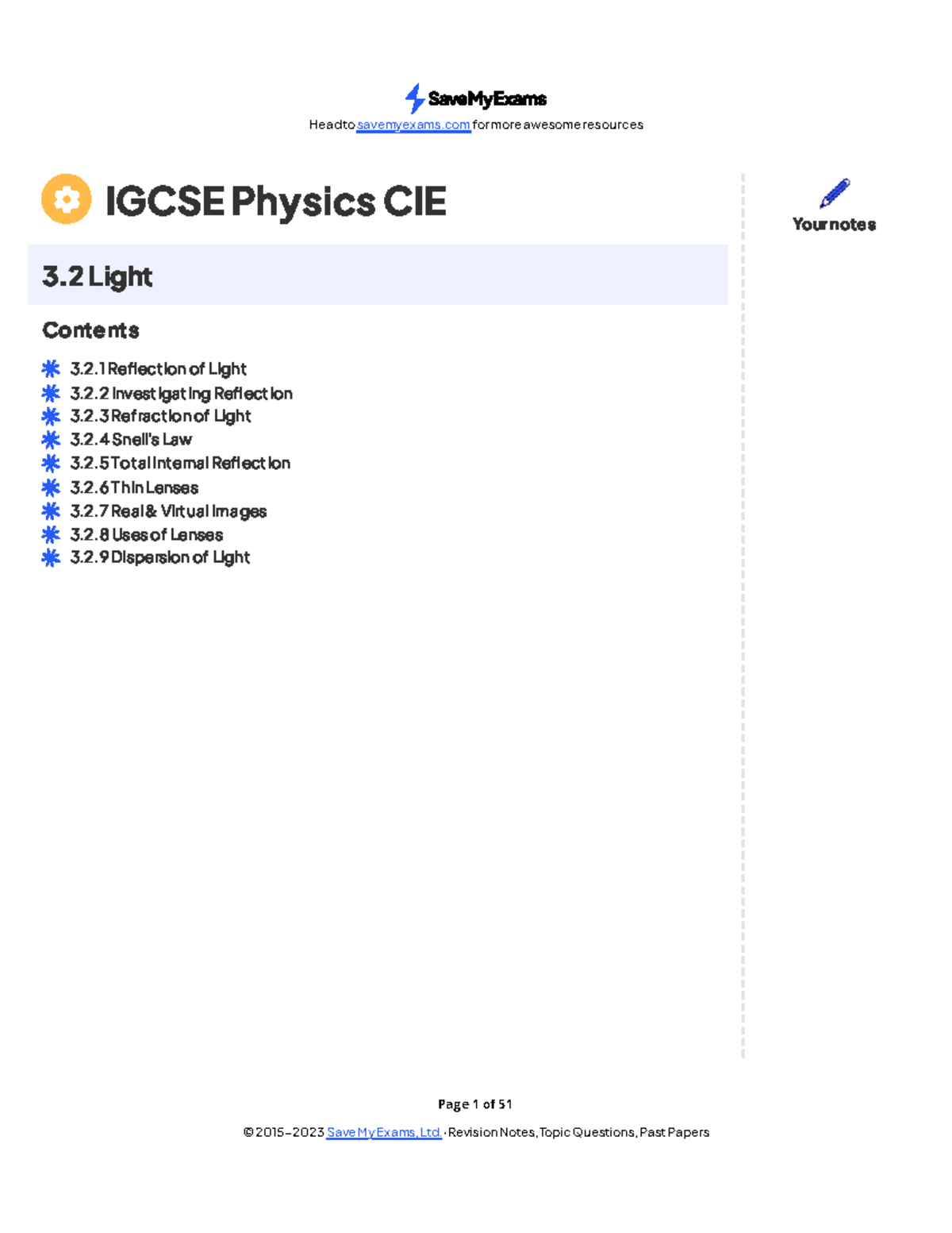 SME light - Summary Physics - Page 1 of 51 IGCSE Physics CIE 3 Light ...
