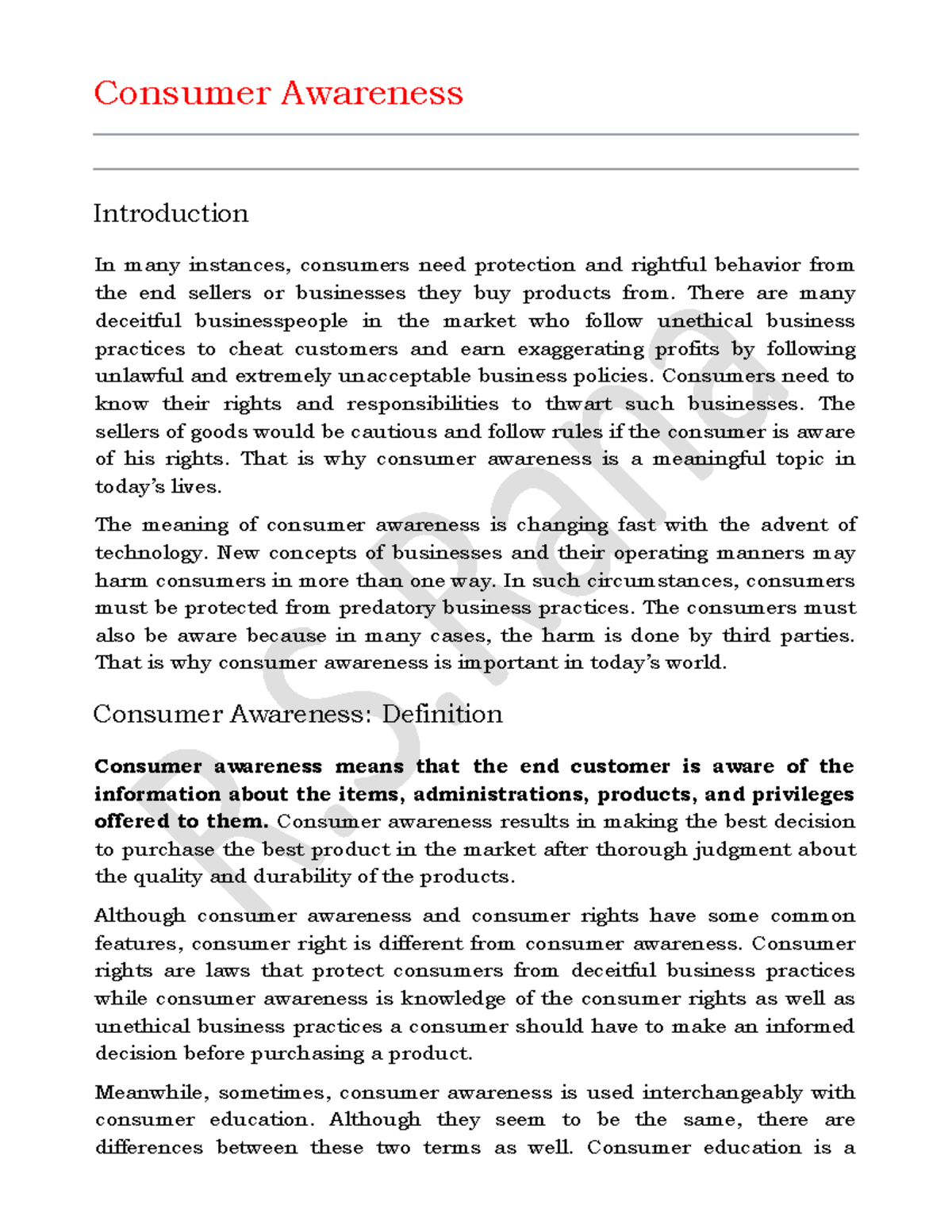 Consumer Awareness Consumer Awareness Introduction In Many Instances 