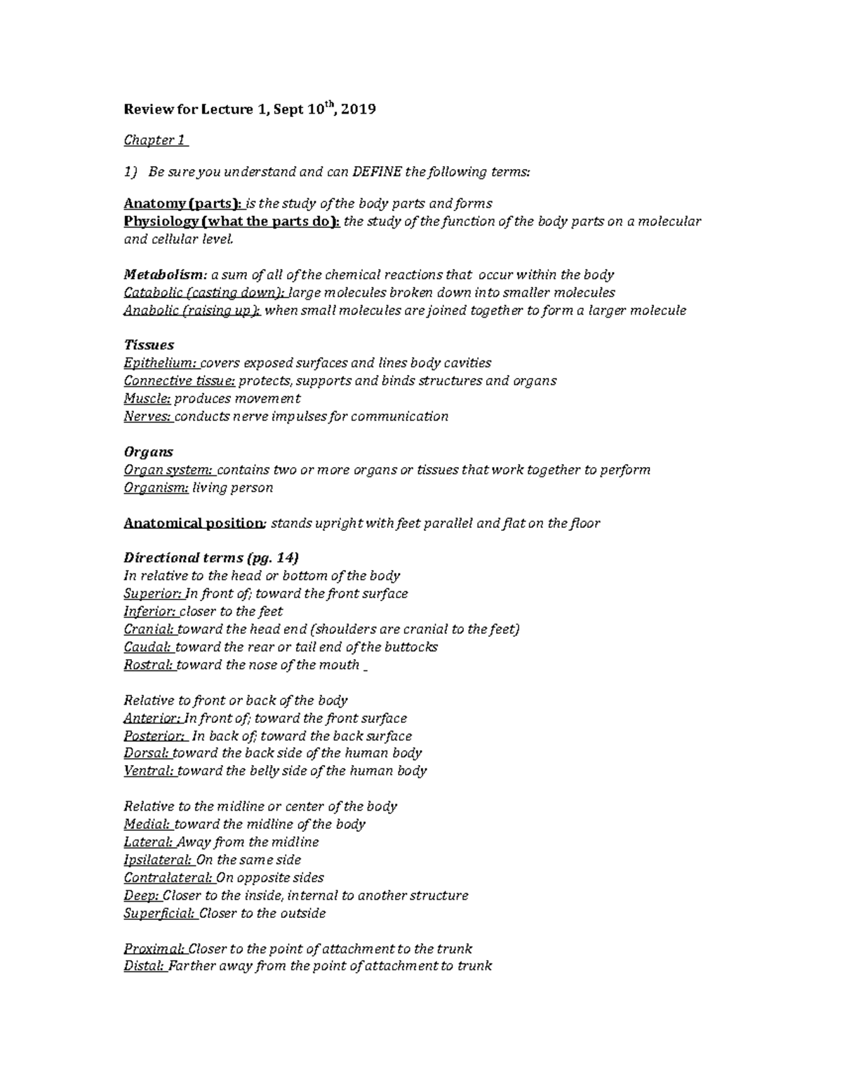 Biology week 1 - lecture notes , - Review for Lecture 1, Sept 10th ...