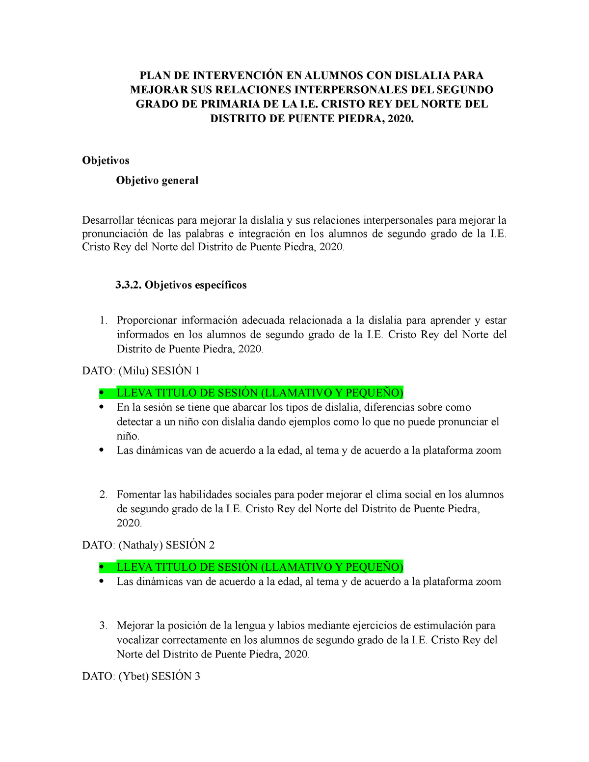 Plan De Intervención Sesiones Plan De IntervenciÓn En Alumnos Con Dislalia Para Mejorar Sus 1160