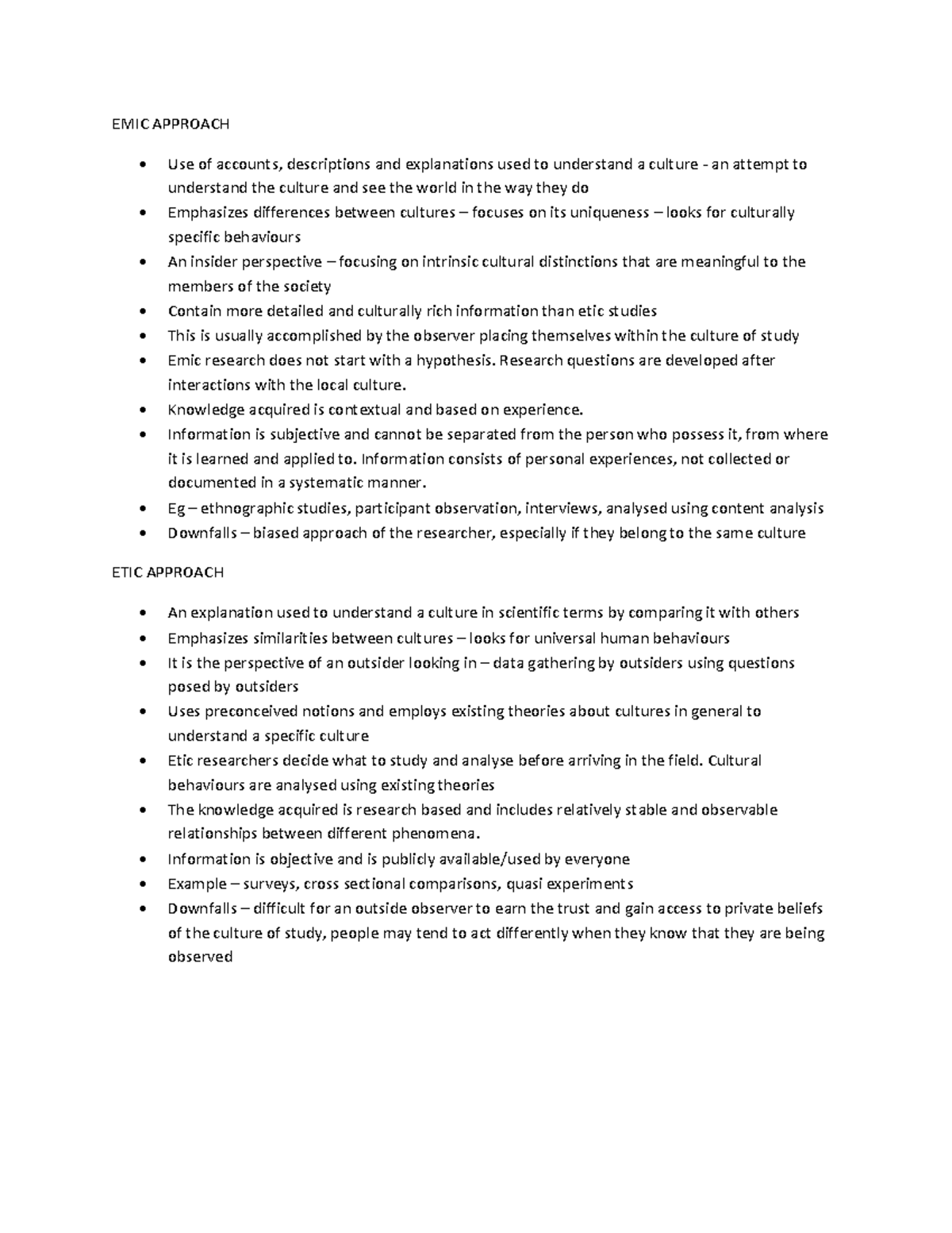 Etic vs emic approach - EMIC APPROACH Use of accounts, descriptions and ...