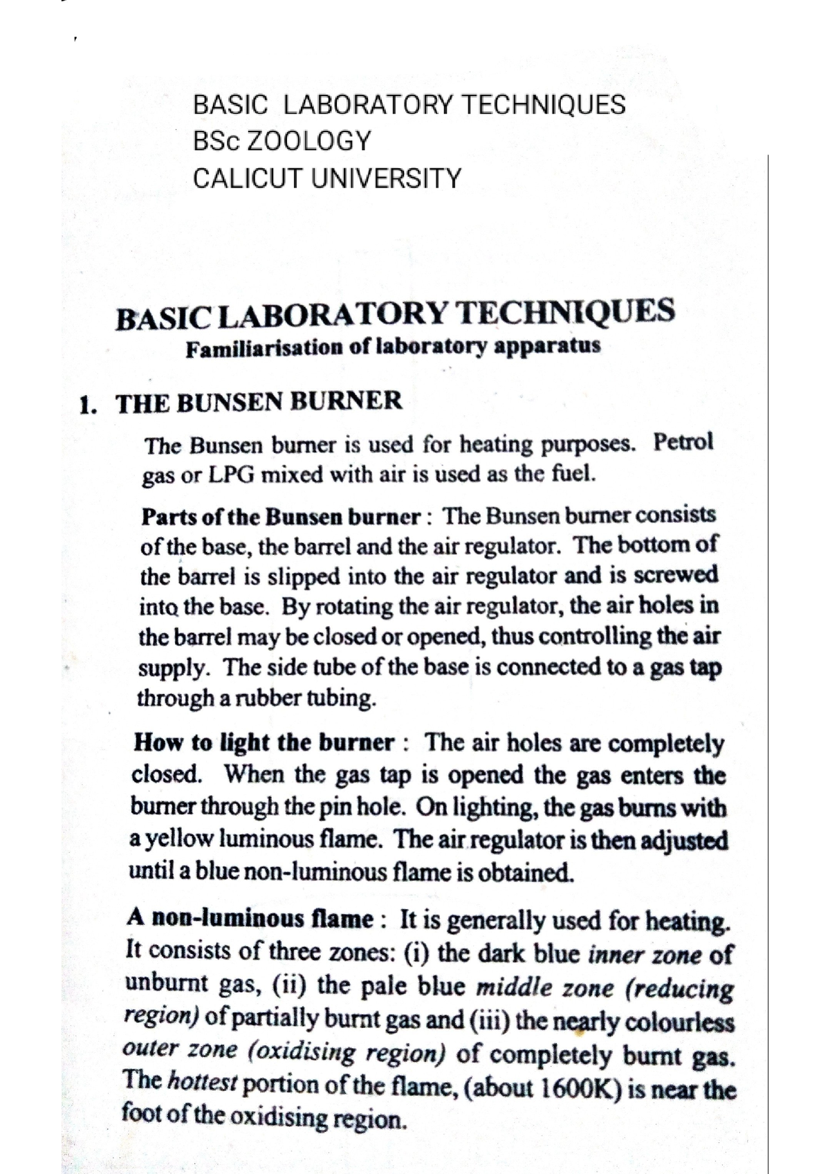 Basic Laboratory Techniques Chemistry - Bsc Zoology - Studocu