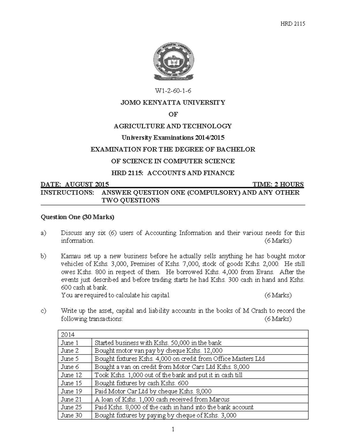 Hrd 2115 accounts and finance bsc mathematics and computer science