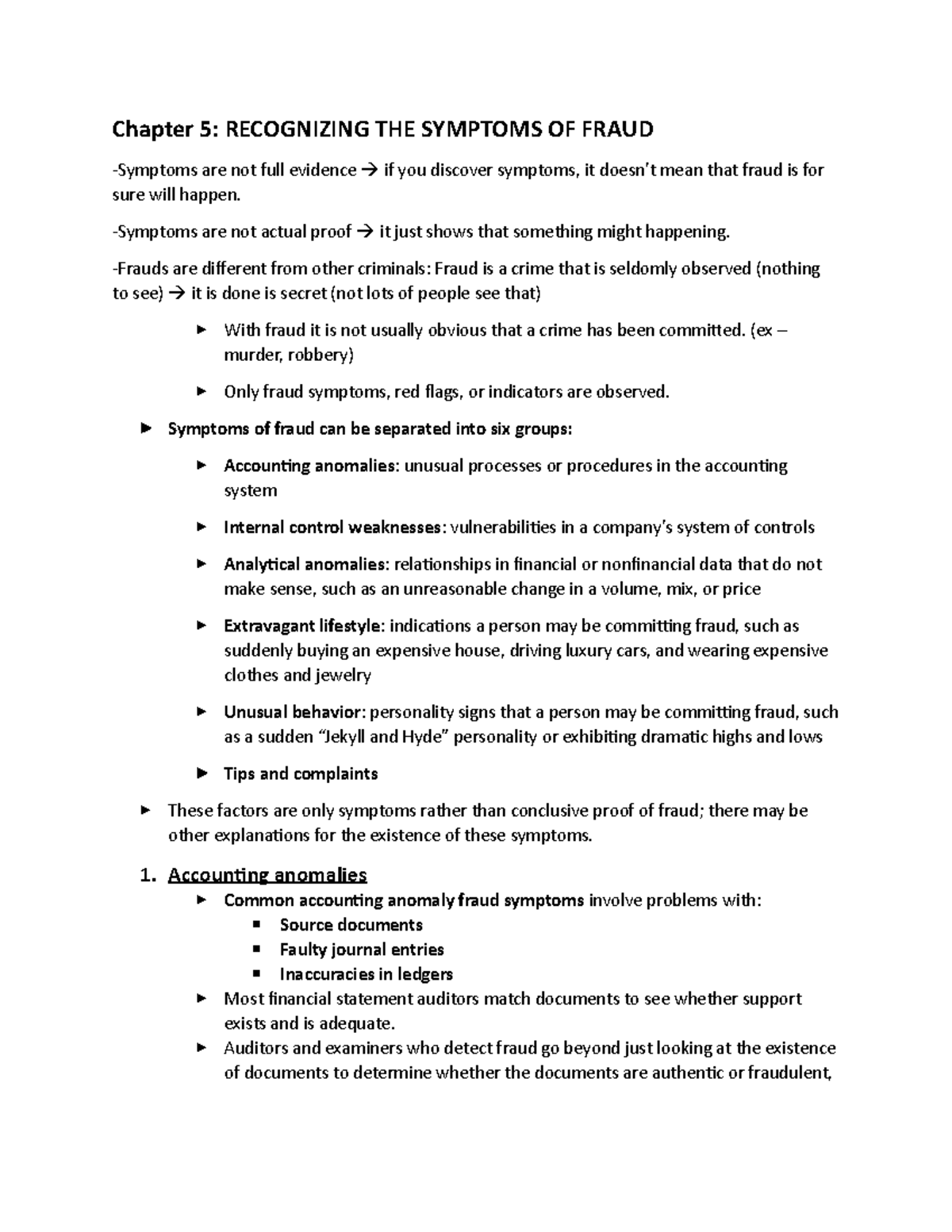 Chapter 5 fraud examination in class lecture note - recognizing the ...