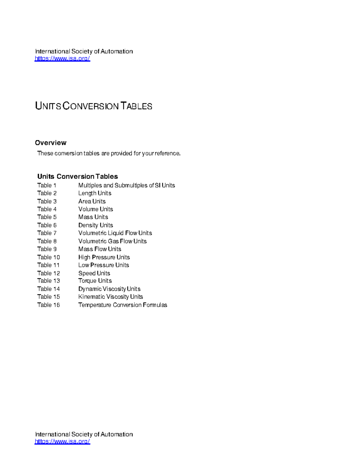 International Society of Automation - Units Conversion Tables - isa ...