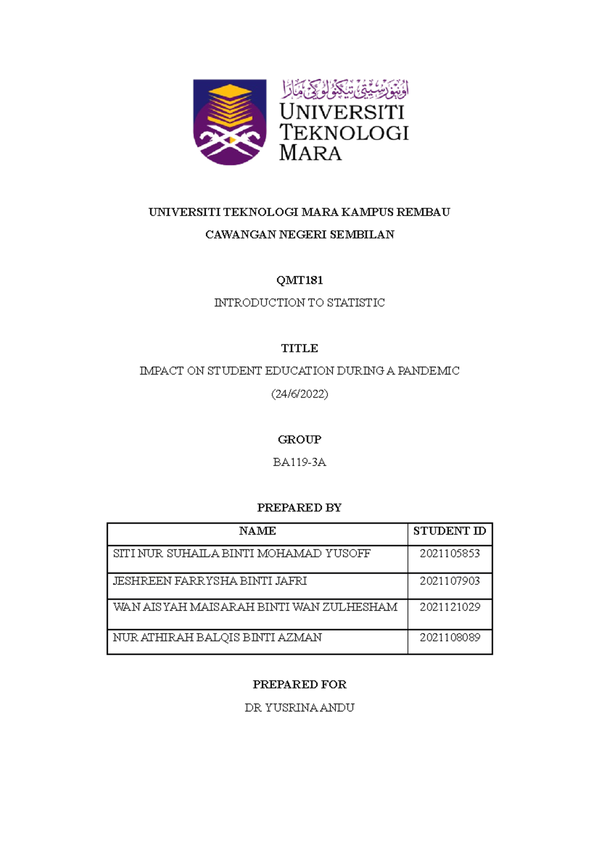 contoh assignment qmt181