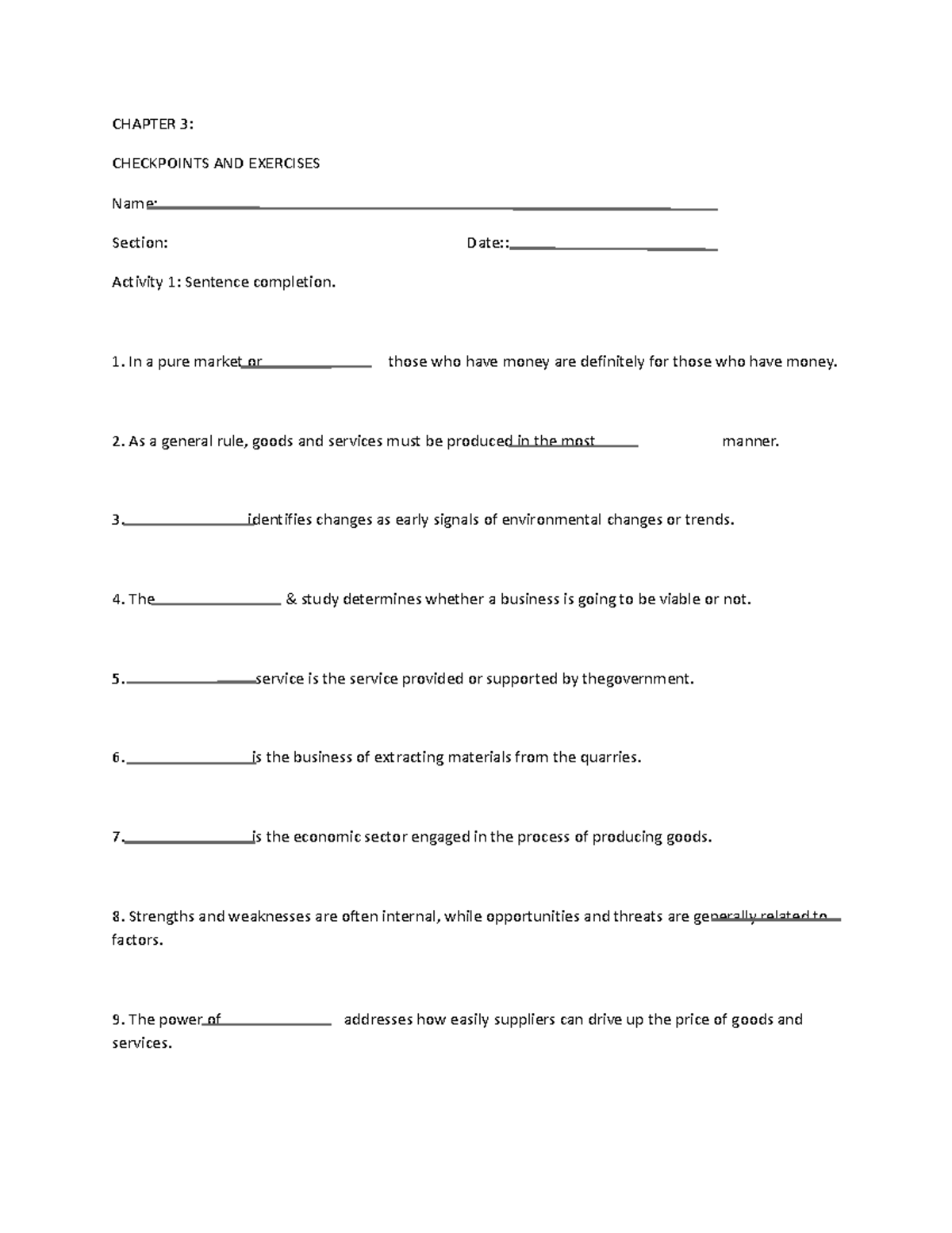 Chapter 3-WPS Office - CHAPTER 3: CHECKPOINTS AND EXERCISES Name ...