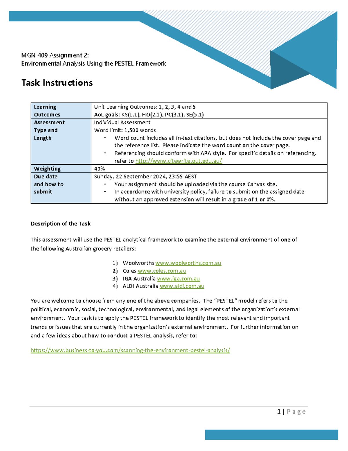 MGN409 Assignment 2 instructions-Sem 2 2024 - 1 | P a g e MGN 409 ...