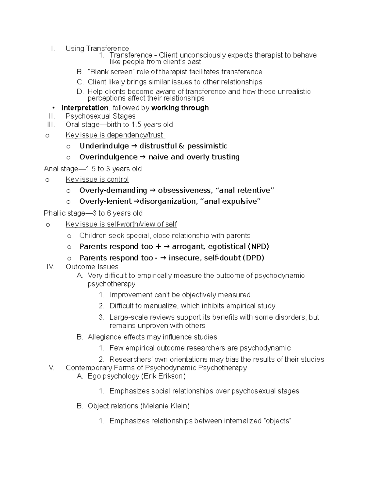 Psychosexual Stages - I. Using Transference 1. Transference Client ...
