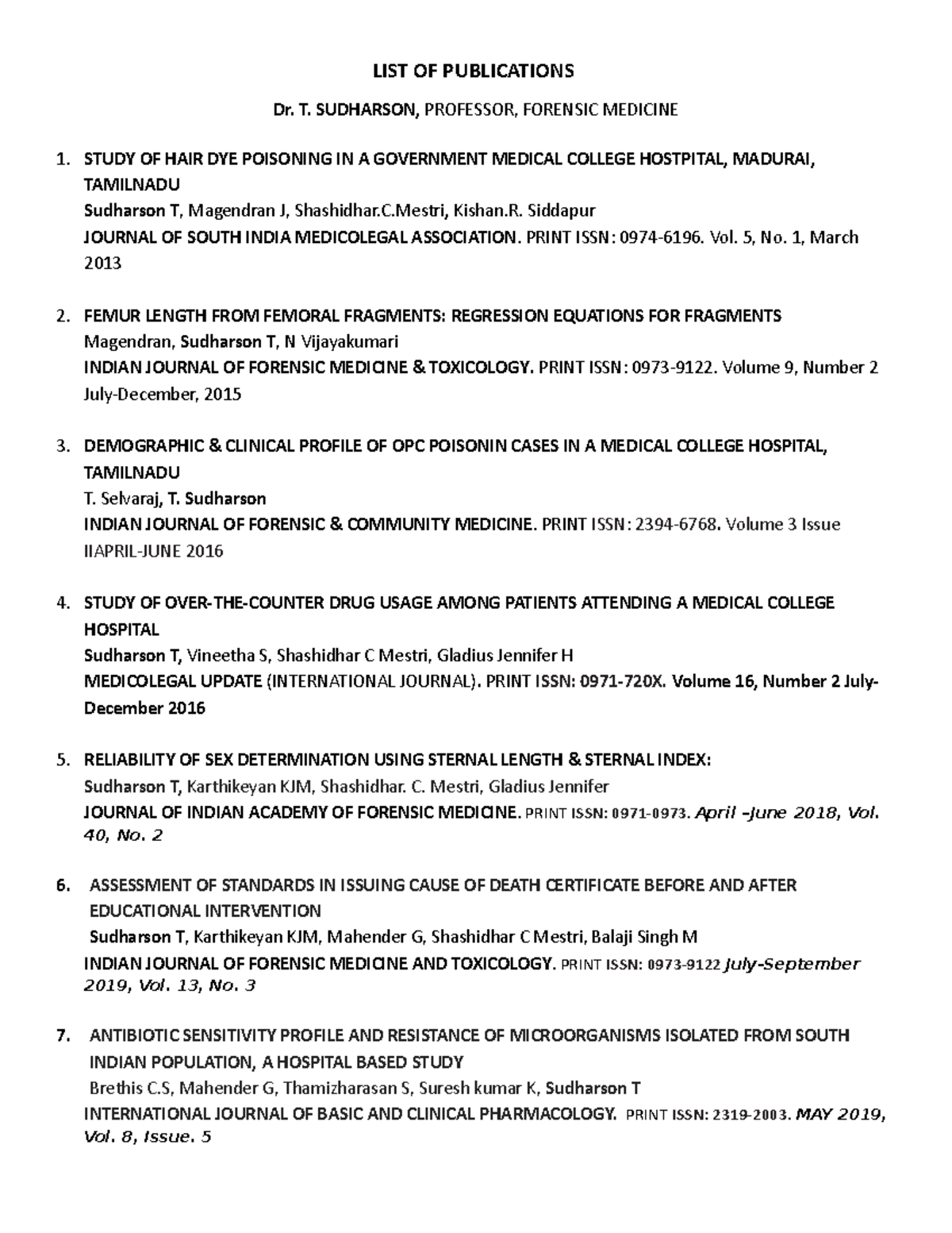 LIST OF Publications interesting law LIST OF PUBLICATIONS Dr. T