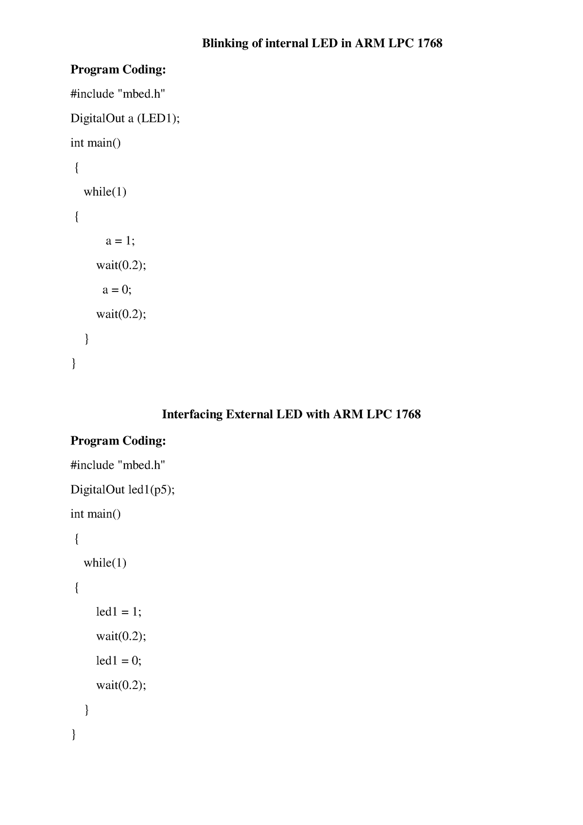 Unit-5 experiments taught - Blinking of internal LED in ARM LPC 1768 ...