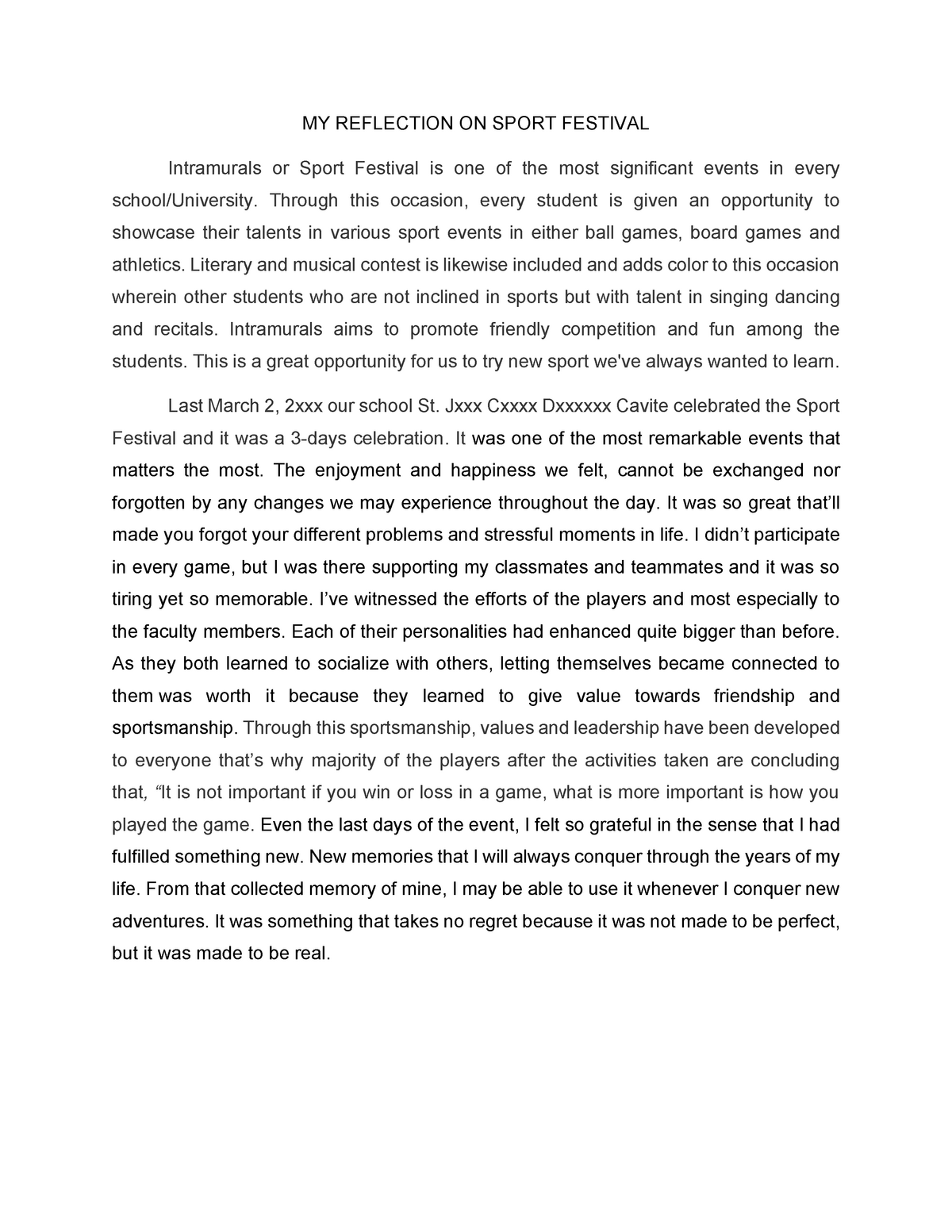 essay about sports fest