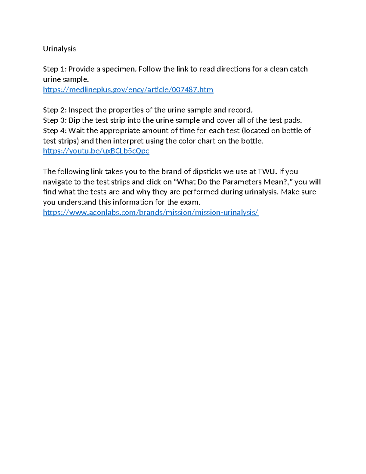 Urinalysis - Go9od study guide - Urinalysis Step 1: Provide a specimen ...