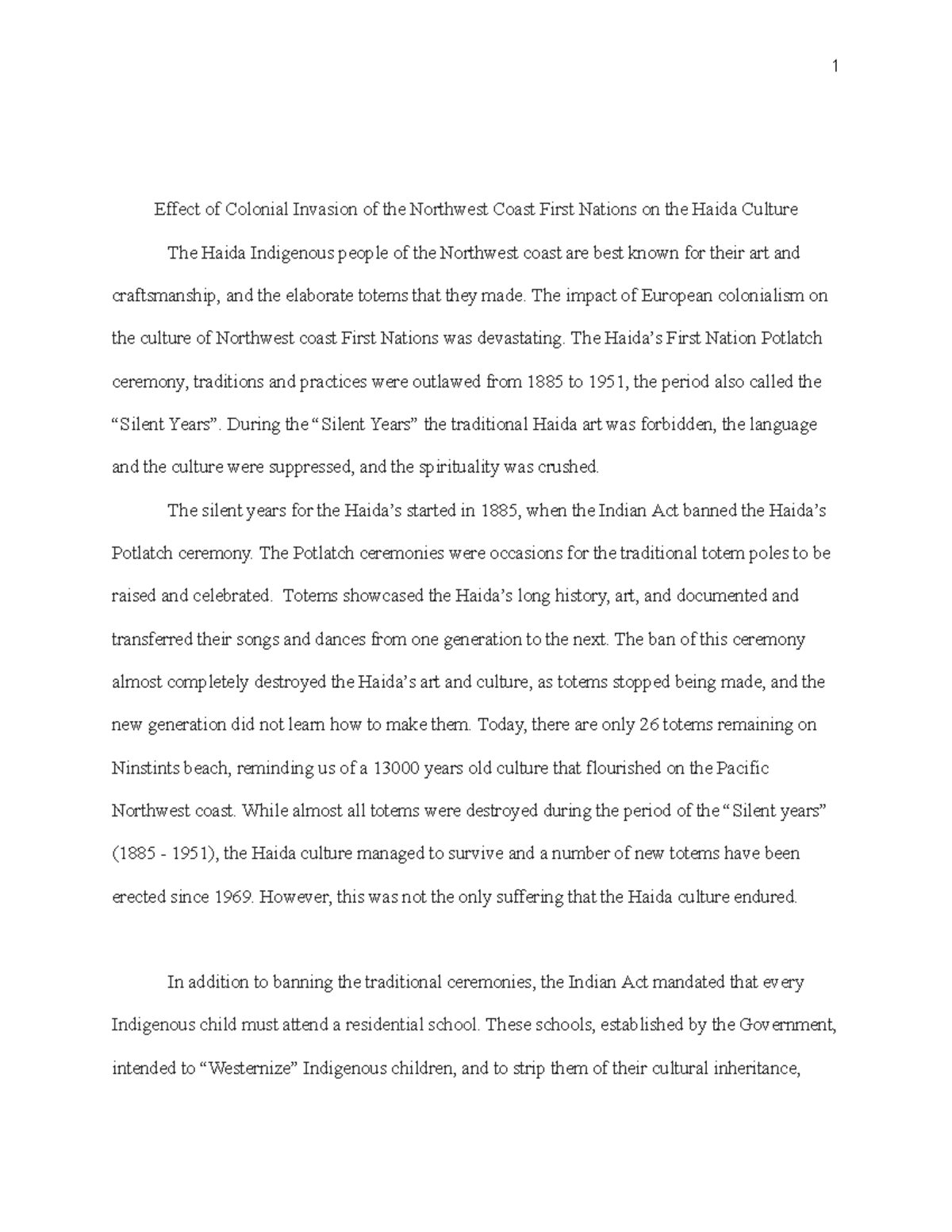 Effect of Colonial Invasion of the Northwest Coast First Nations on the ...